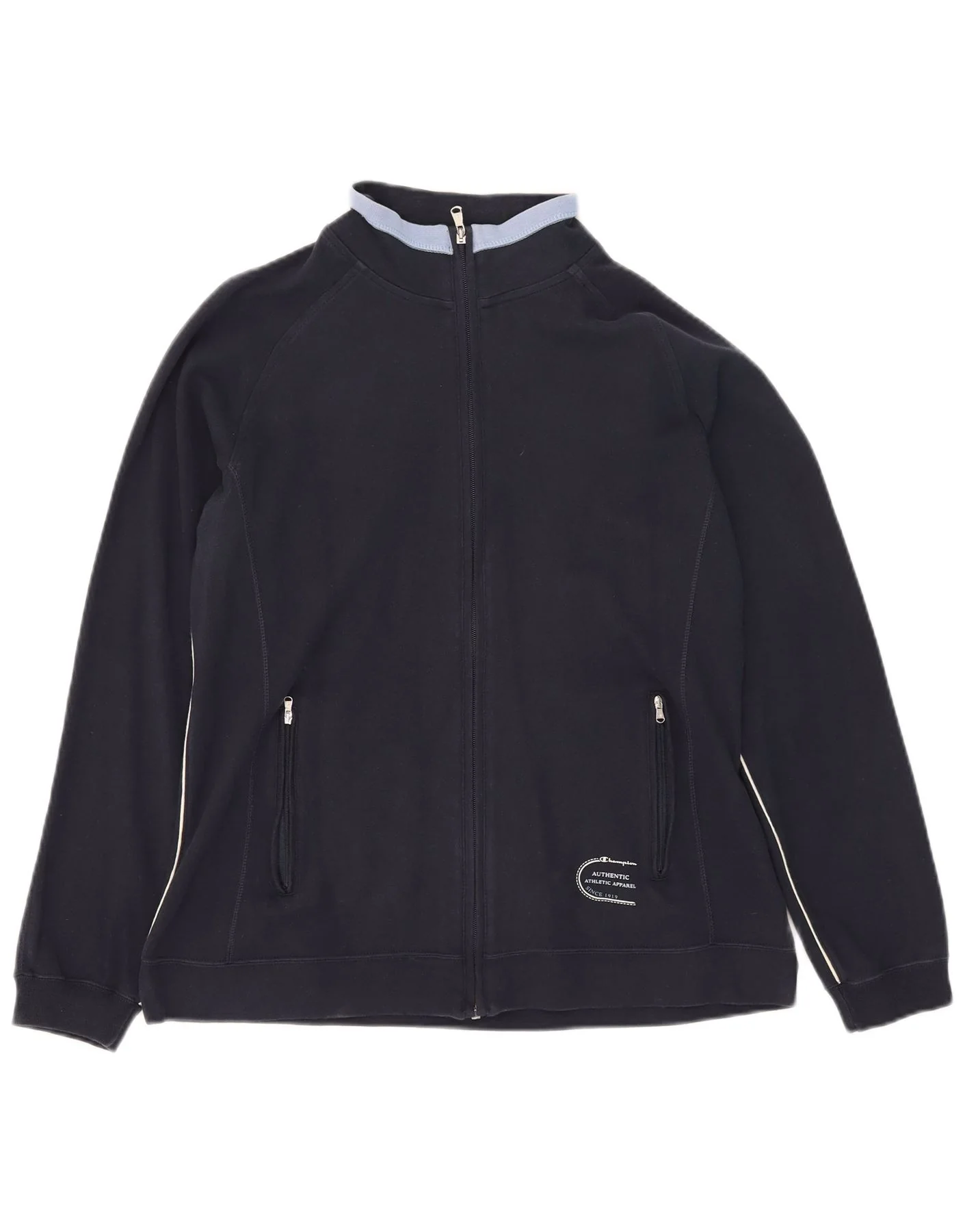 Champion Womens Tracksuit Top Jacket UK 14 Large Navy Blue Colourblock