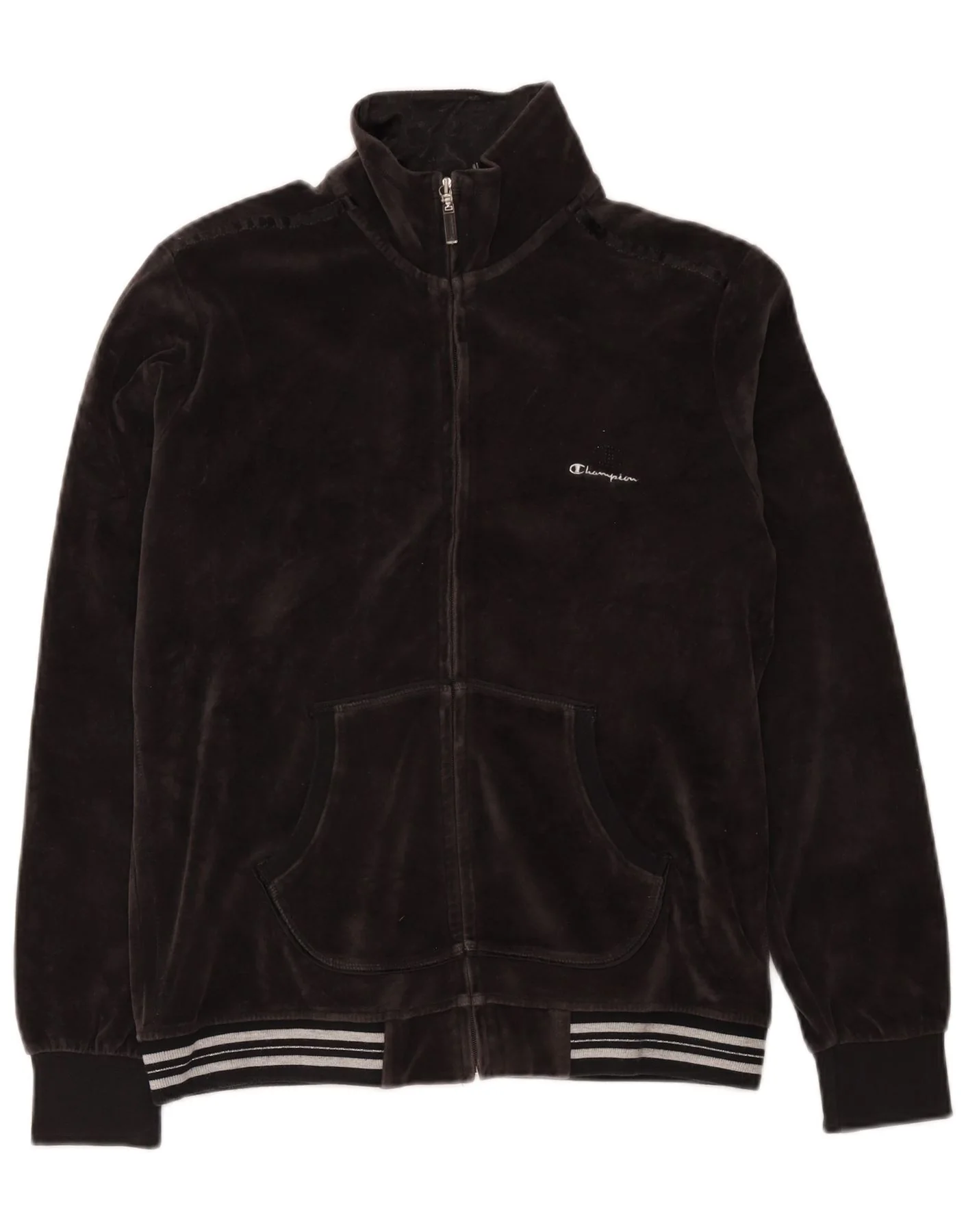 Champion Womens Velvet Tracksuit Top Jacket UK 16 Large Black