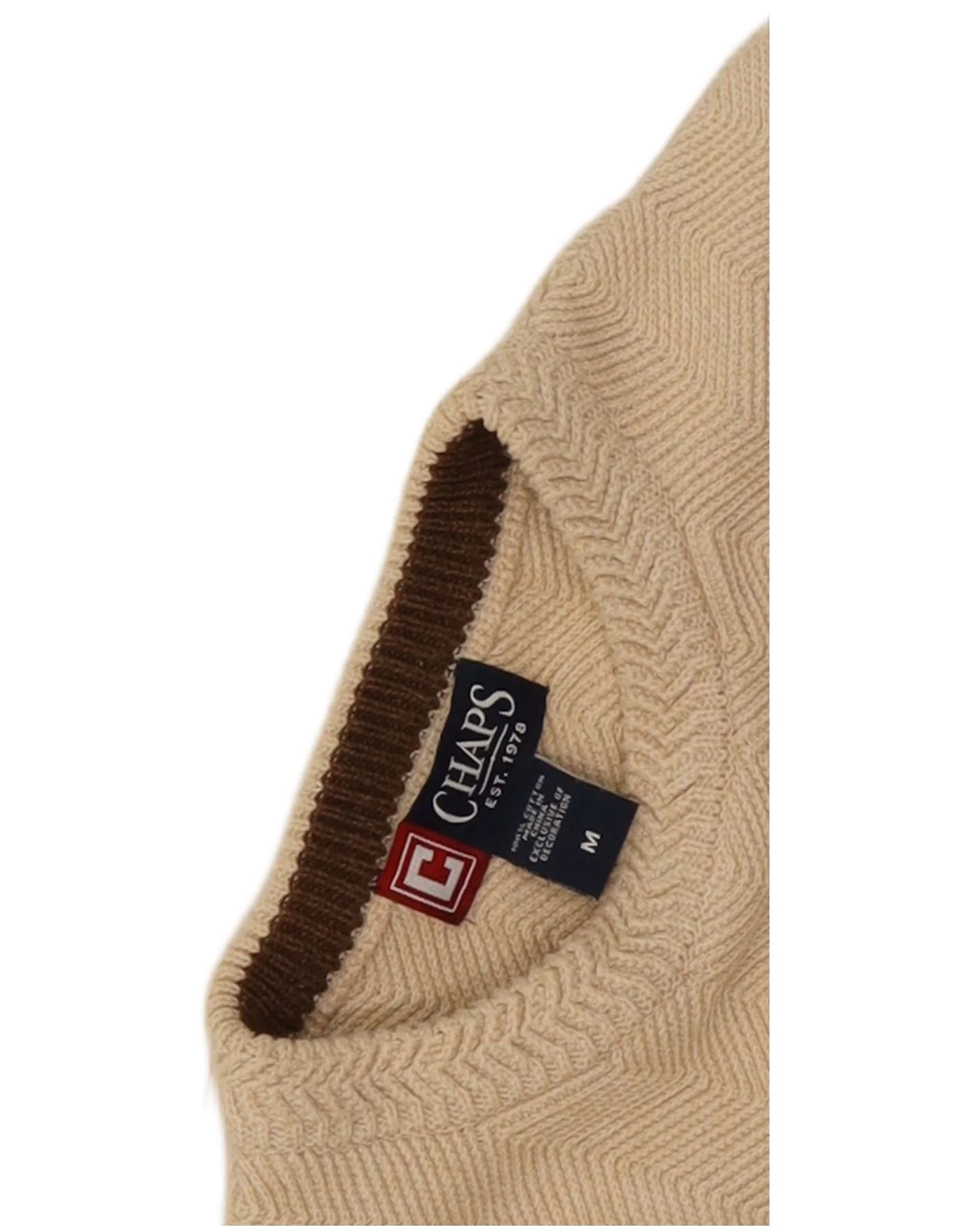 Chaps Mens Crew Neck Jumper Sweater Medium Beige Chevron Cotton - Image 4