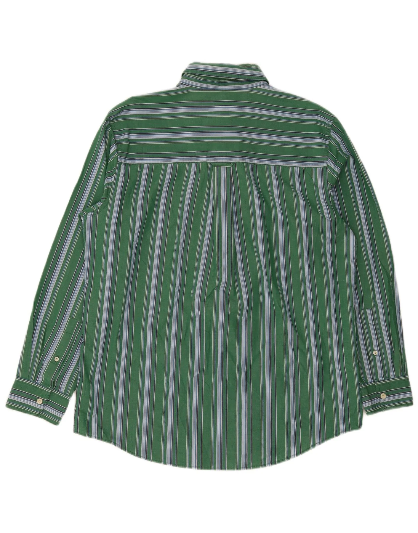Chaps Mens Easy Care Shirt Medium Green Striped Cotton - Image 2