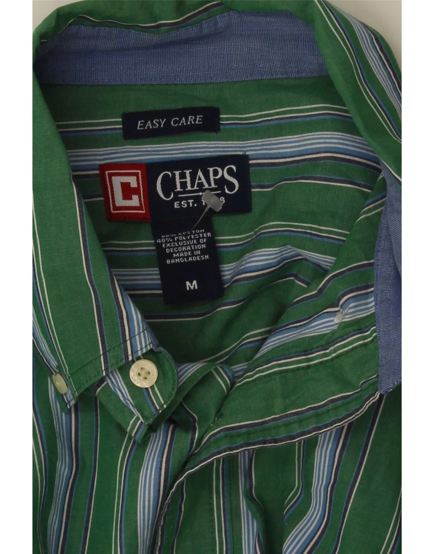 Chaps Mens Easy Care Shirt Medium Green Striped Cotton - Image 3
