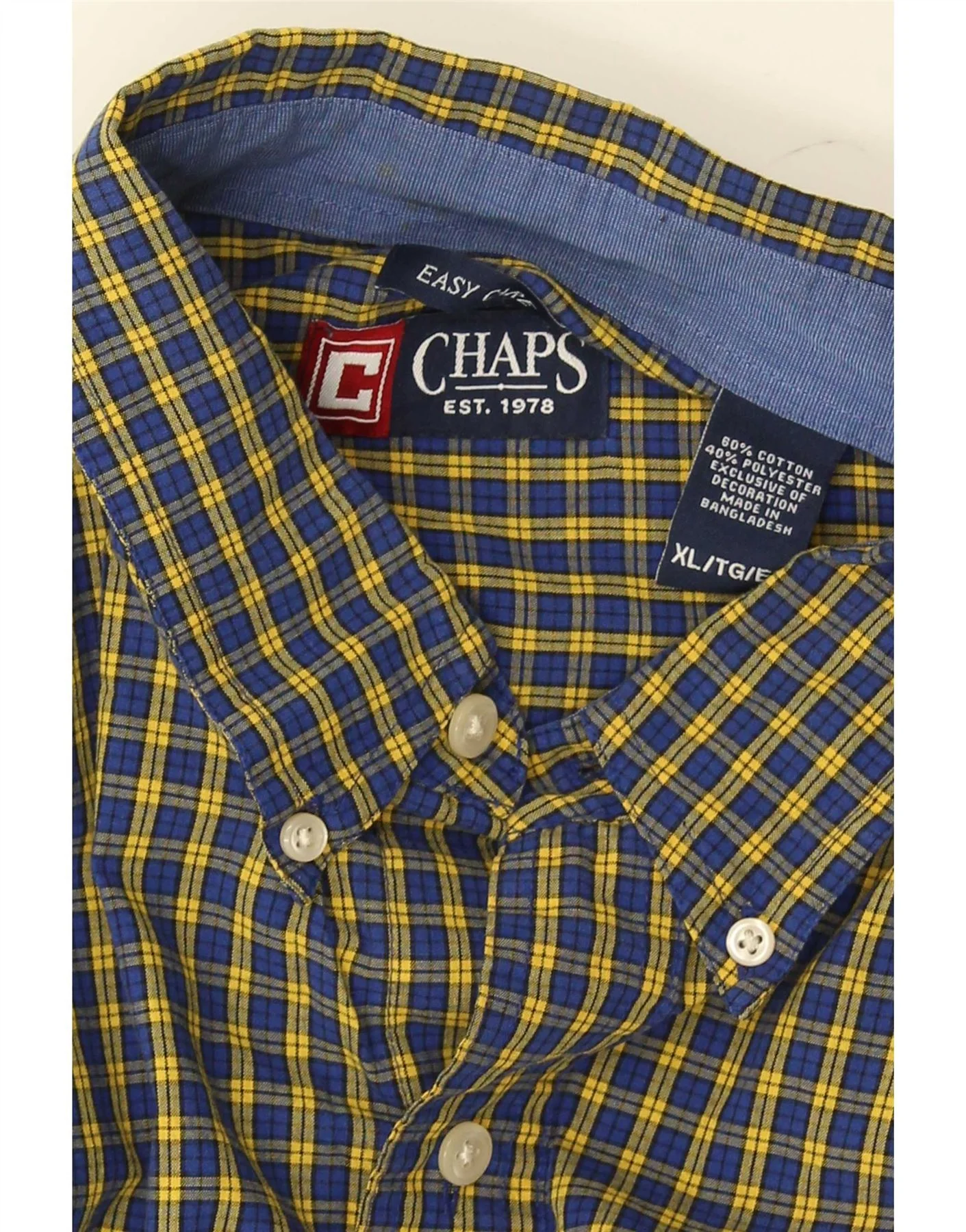 Chaps Mens Shirt XL Blue Check Cotton - Image 3