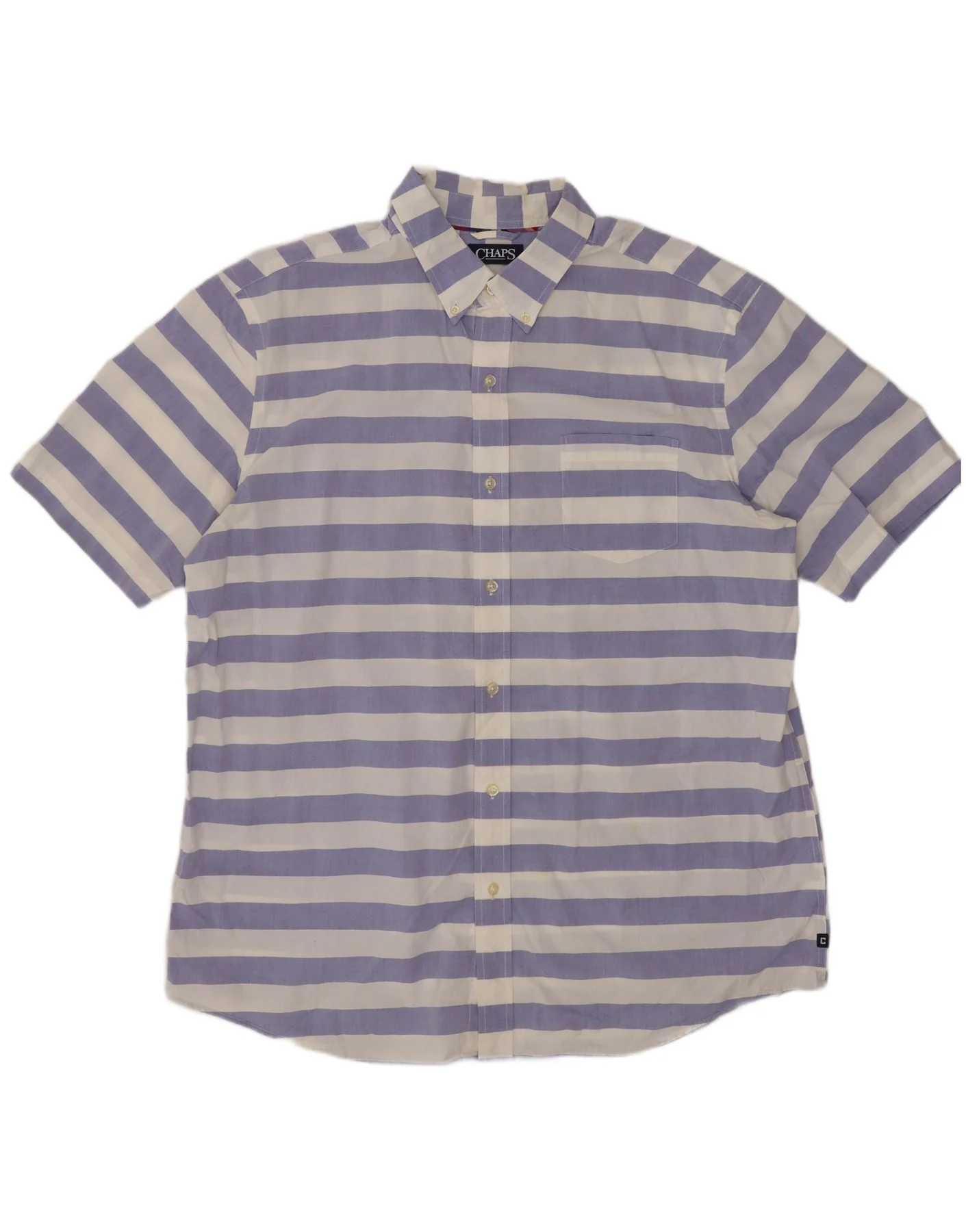 Chaps Mens Short Sleeve Regular Fit Shirt XL Blue Striped Cotton