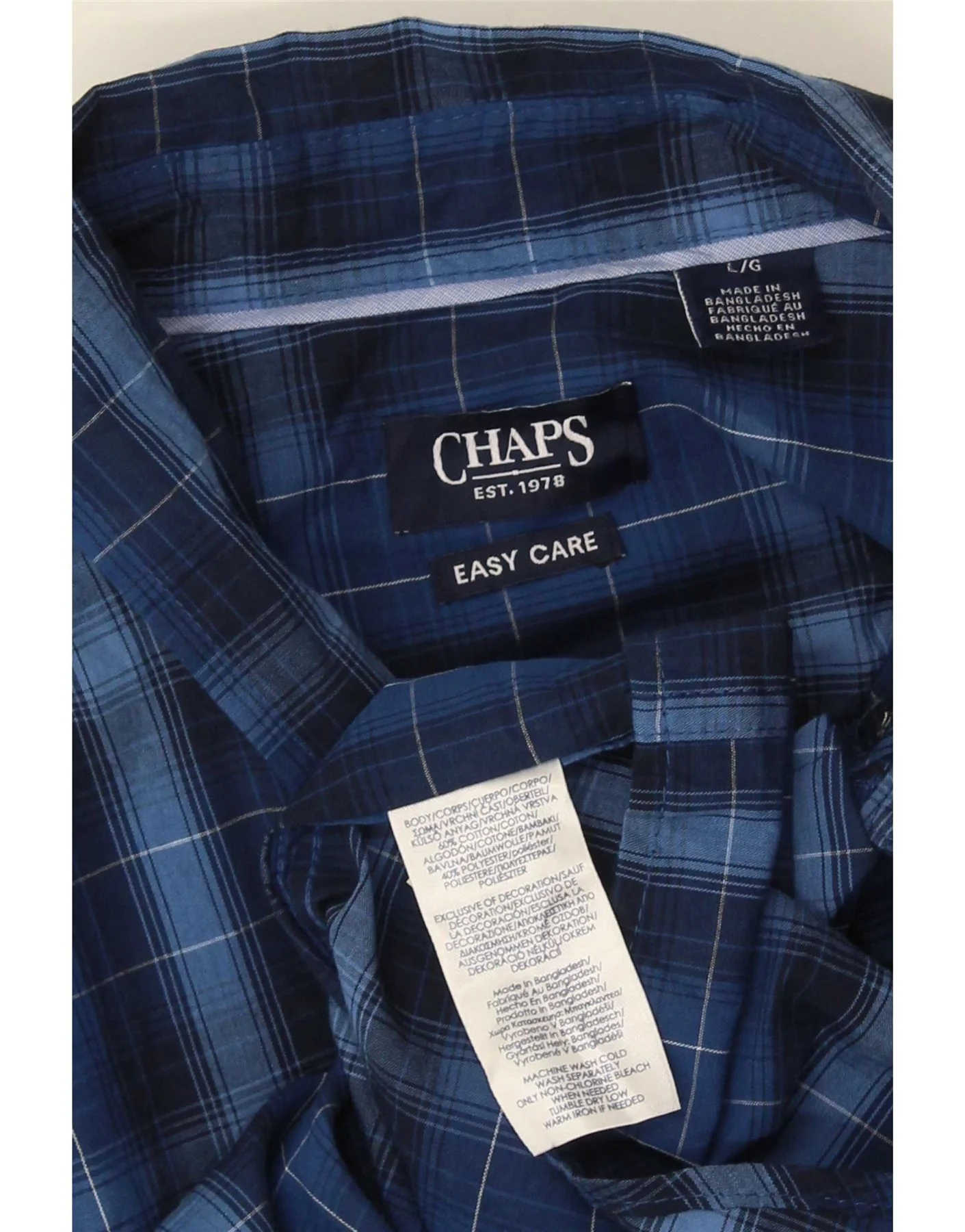 Chaps Mens Short Sleeve Shirt Large Navy Blue Check Cotton - Image 3