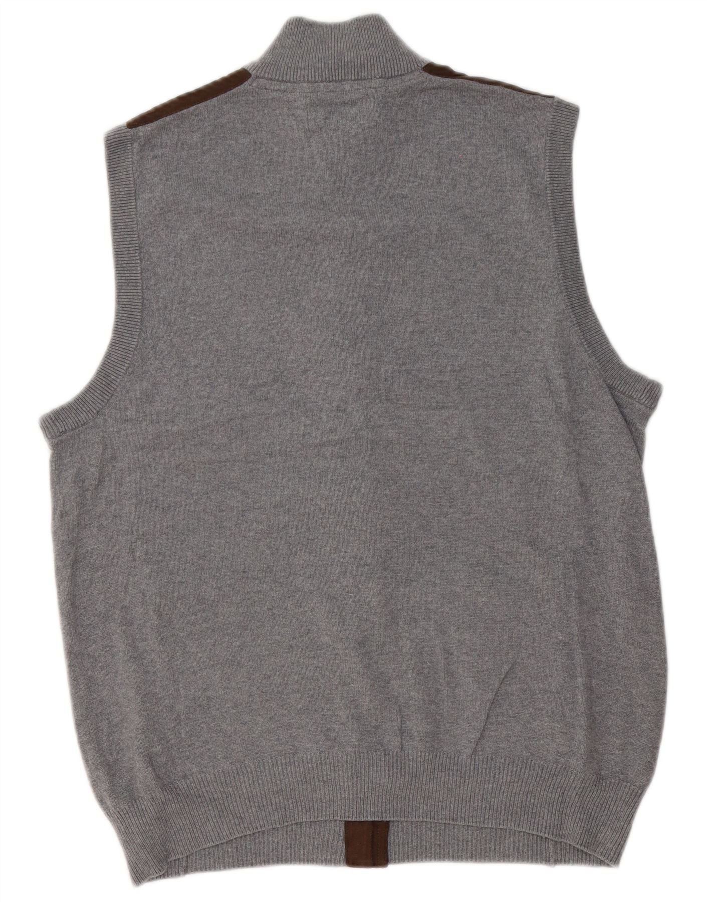Chaps Mens Sleeveless Cardigan Sweater Medium Grey Colourblock Cotton - Image 2