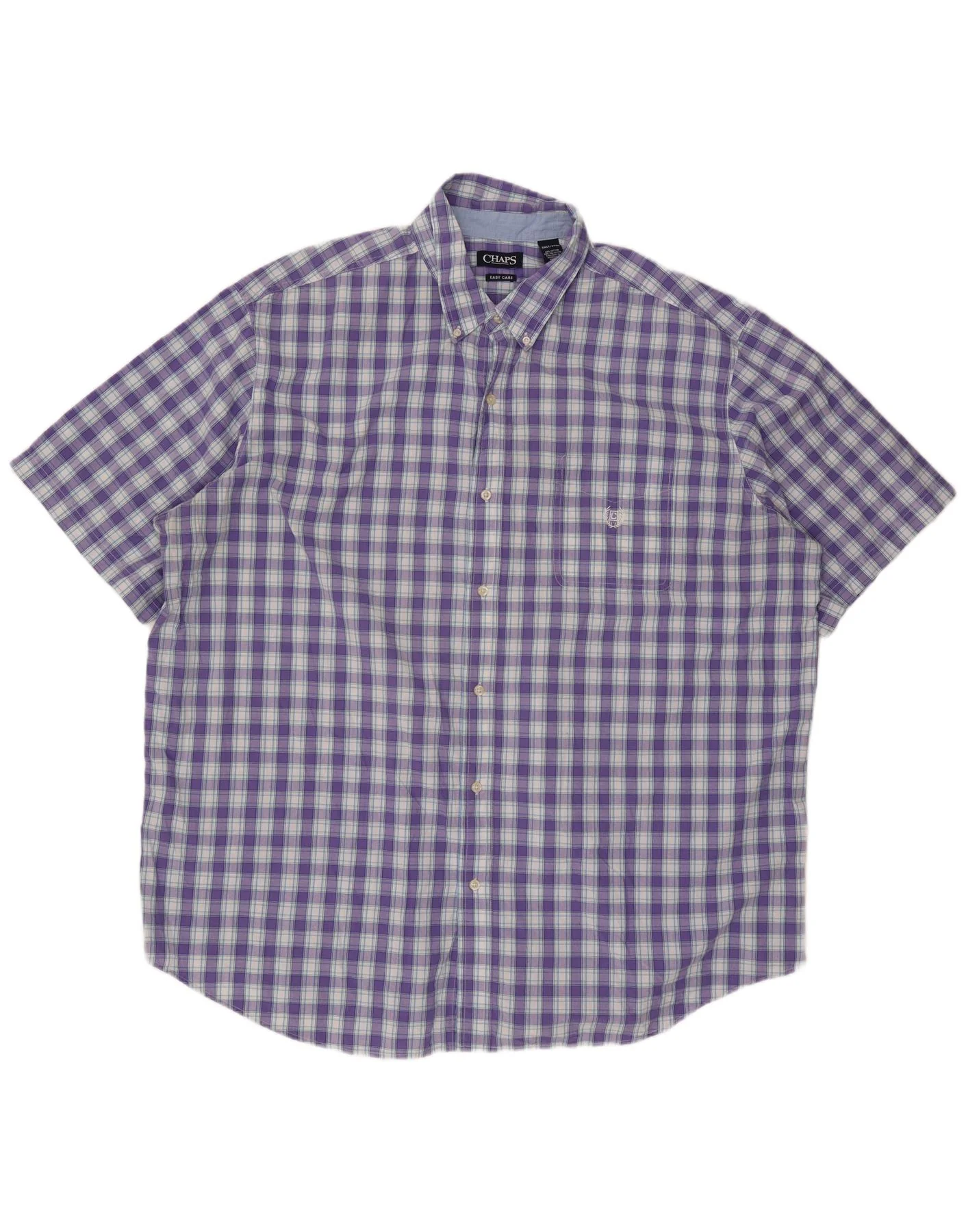 Chaps Mens Tall Short Sleeve Shirt 3XL Purple Check Cotton