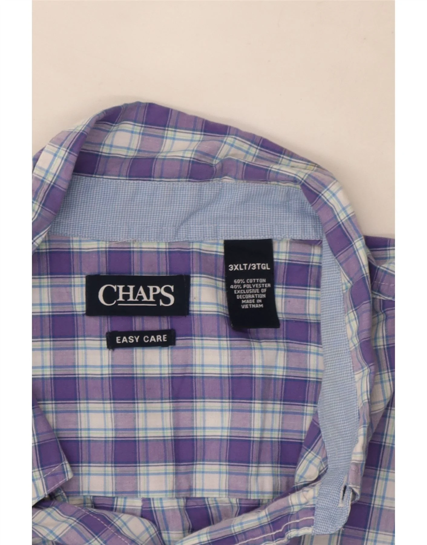 Chaps Mens Tall Short Sleeve Shirt 3XL Purple Check Cotton - Image 3