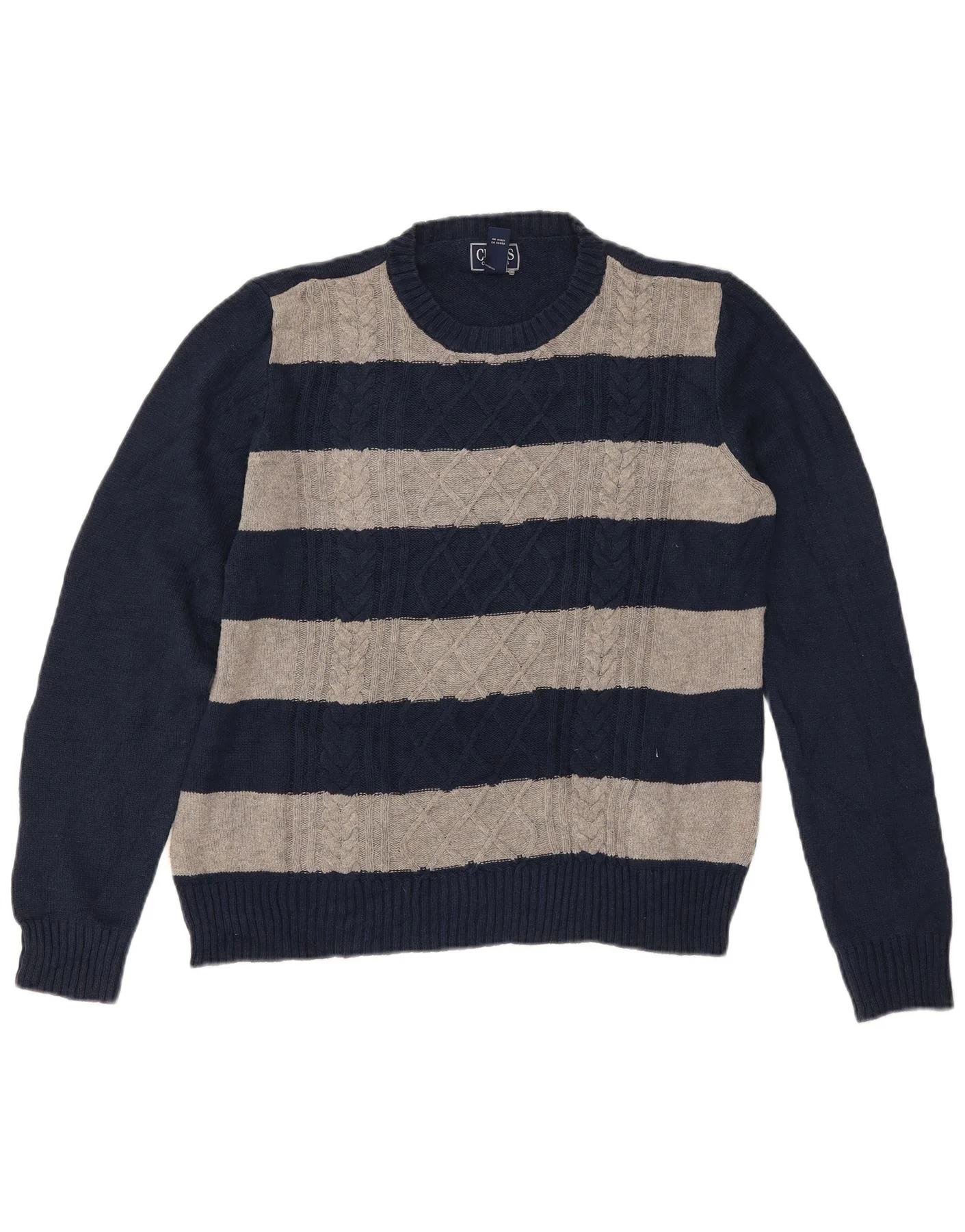 Chaps Womens Crew Neck Jumper Sweater UK 18 XL Navy Blue Striped Cotton