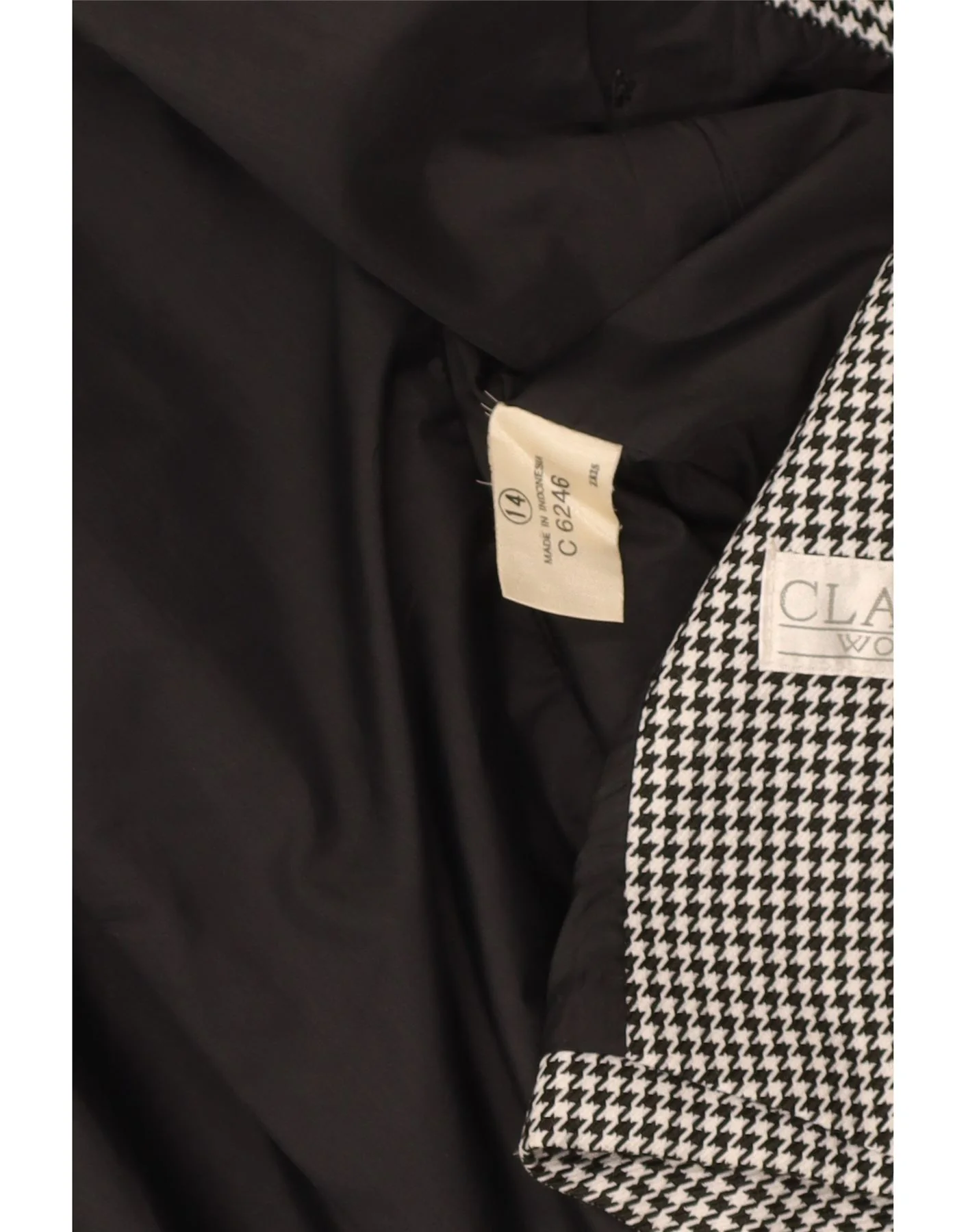 CLASSIC Womens Double Breasted Blazer Jacket UK 14 Large Black Houndstooth - Image 3
