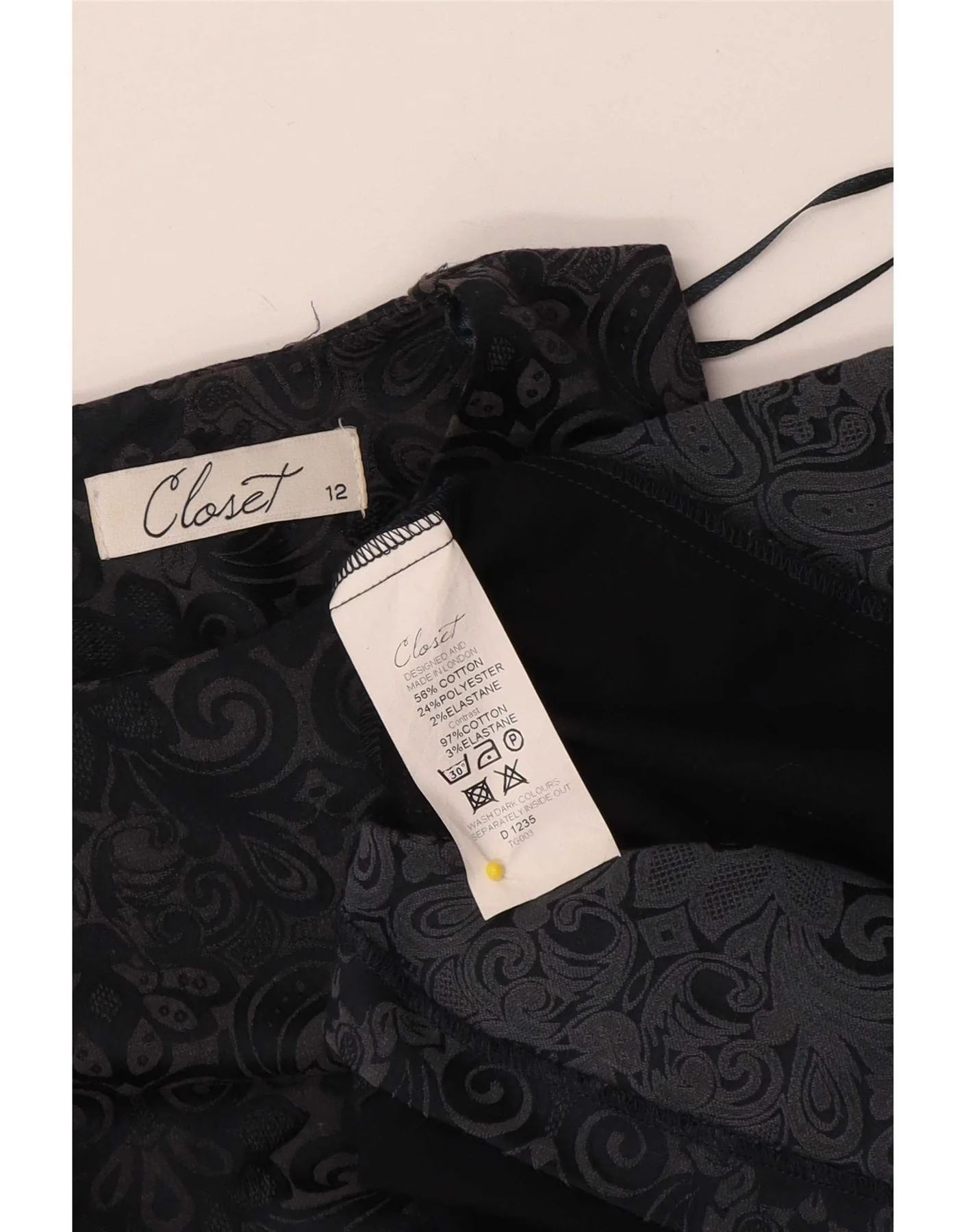 CLOSET Womens Sleeveless A-Line Dress UK 12 Medium Grey Floral Cotton - Image 3