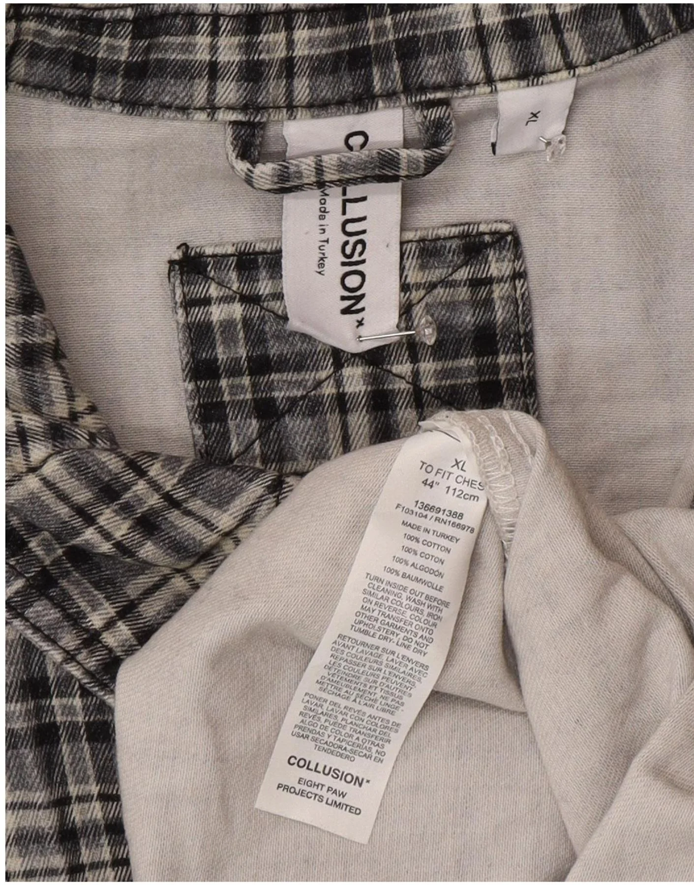 Collusion Mens Loose Fit Short Sleeve Overshirt Flannel Shirt XL Grey Plaid - Image 3
