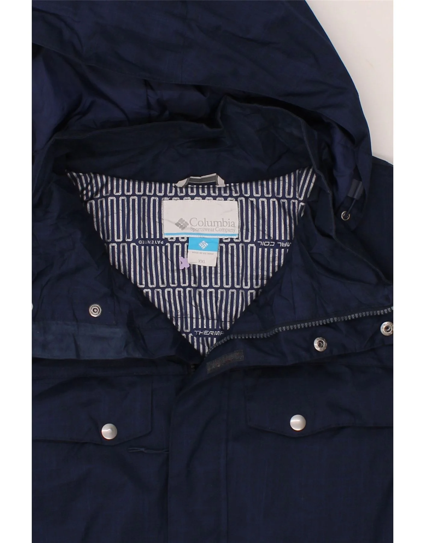 COLUMBIA Mens Hooded Windbreaker Jacket UK 44 2XL Navy Blue Polyester - Image 3