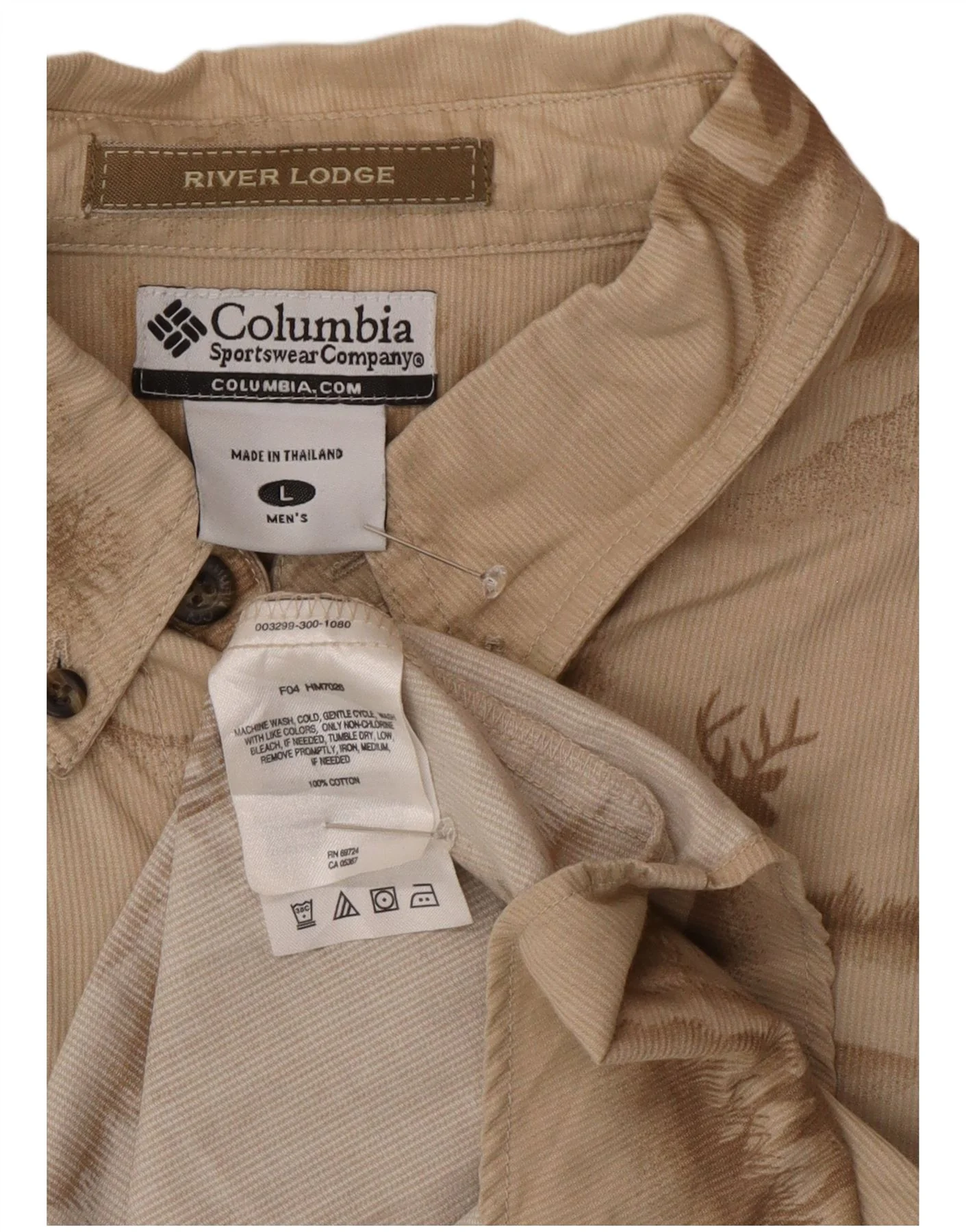 Columbia Mens River Lodge Corduroy Shirt Large Beige Animal Print Cotton - Image 3