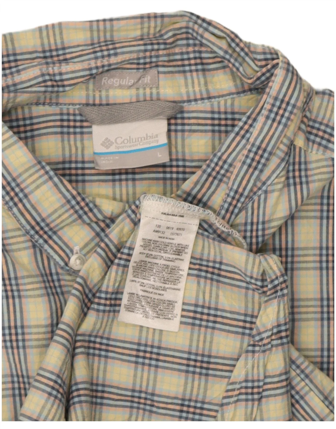 Columbia Mens Short Sleeve Regular Fit Shirt Large Blue Check Cotton - Image 3