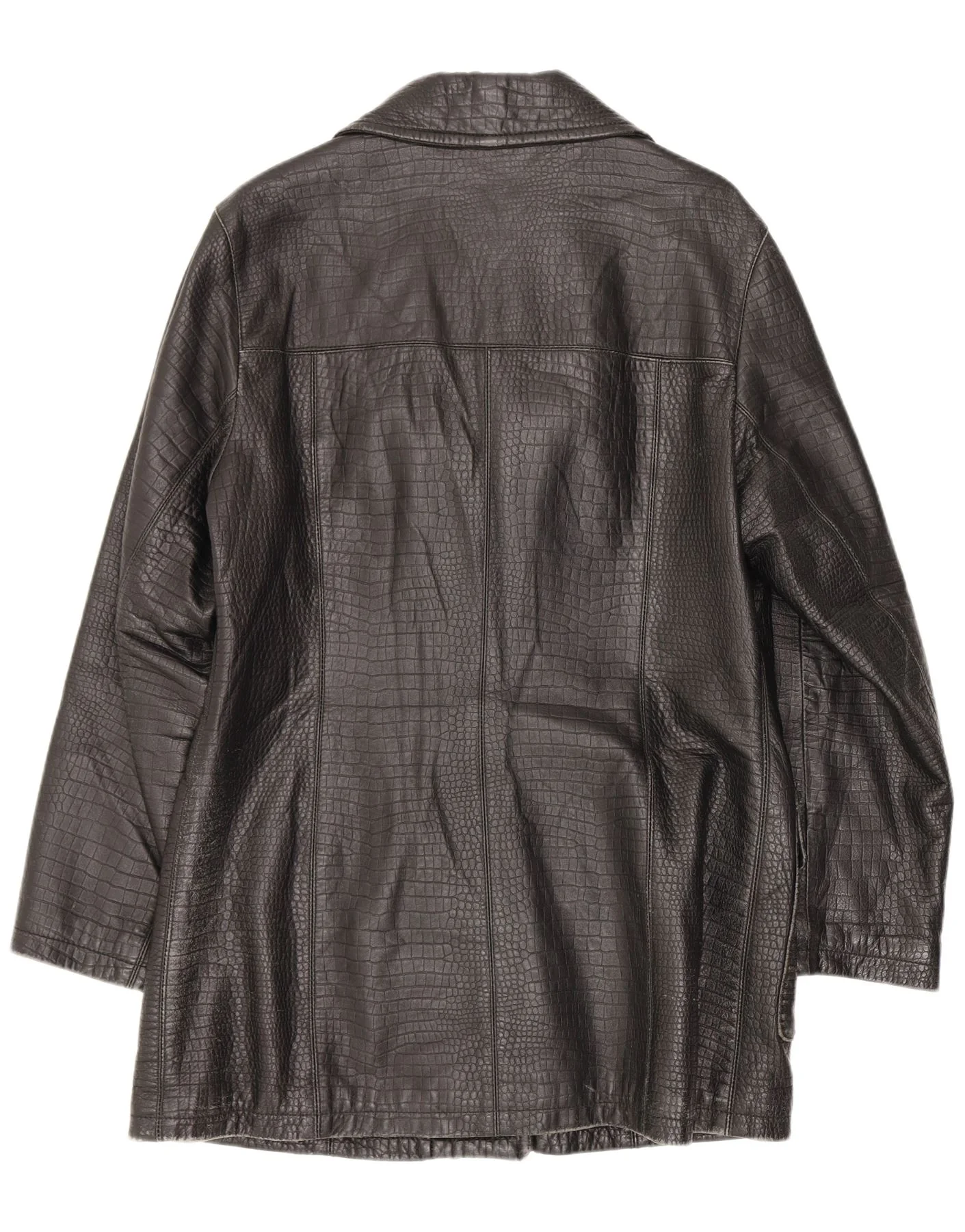 Conbipel Womens Leather Coat UK 12 Medium Black Animal Print Classic - Image 2