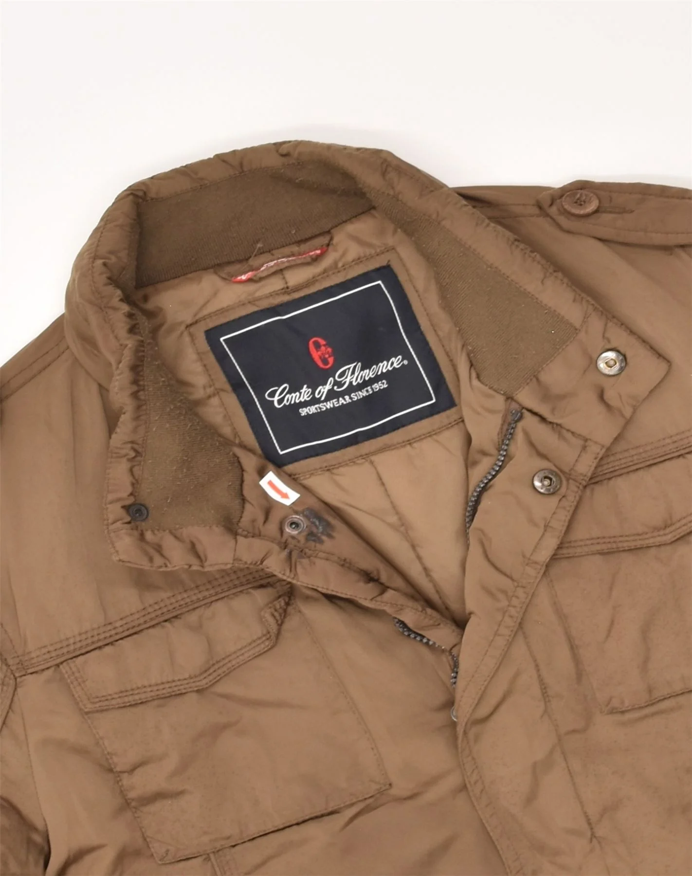 CONTE OF FLORENCE Mens Padded Military Jacket UK 36 Small Brown Nylon - Image 3