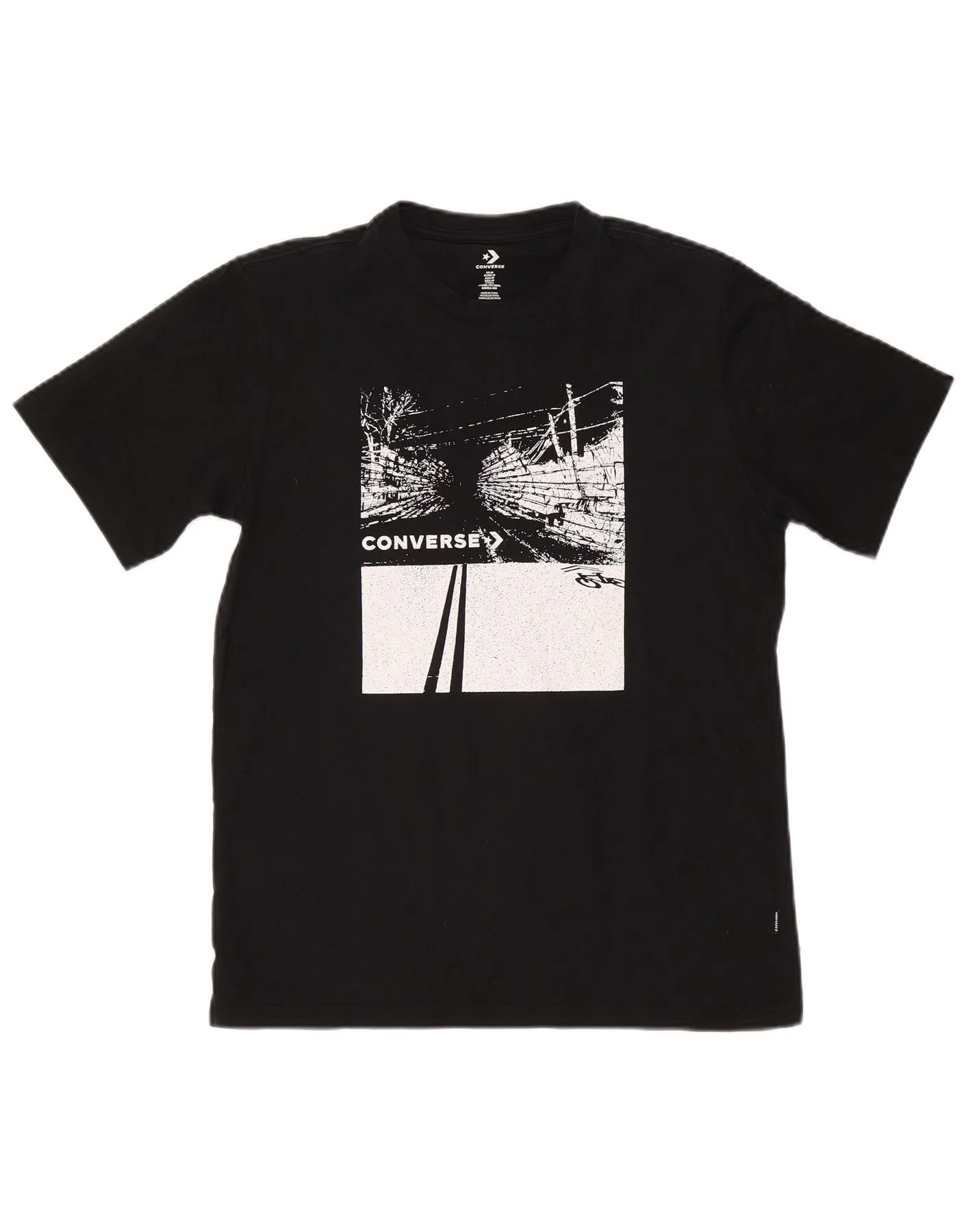 Converse Mens Graphic T-Shirt Top Medium Black Cotton