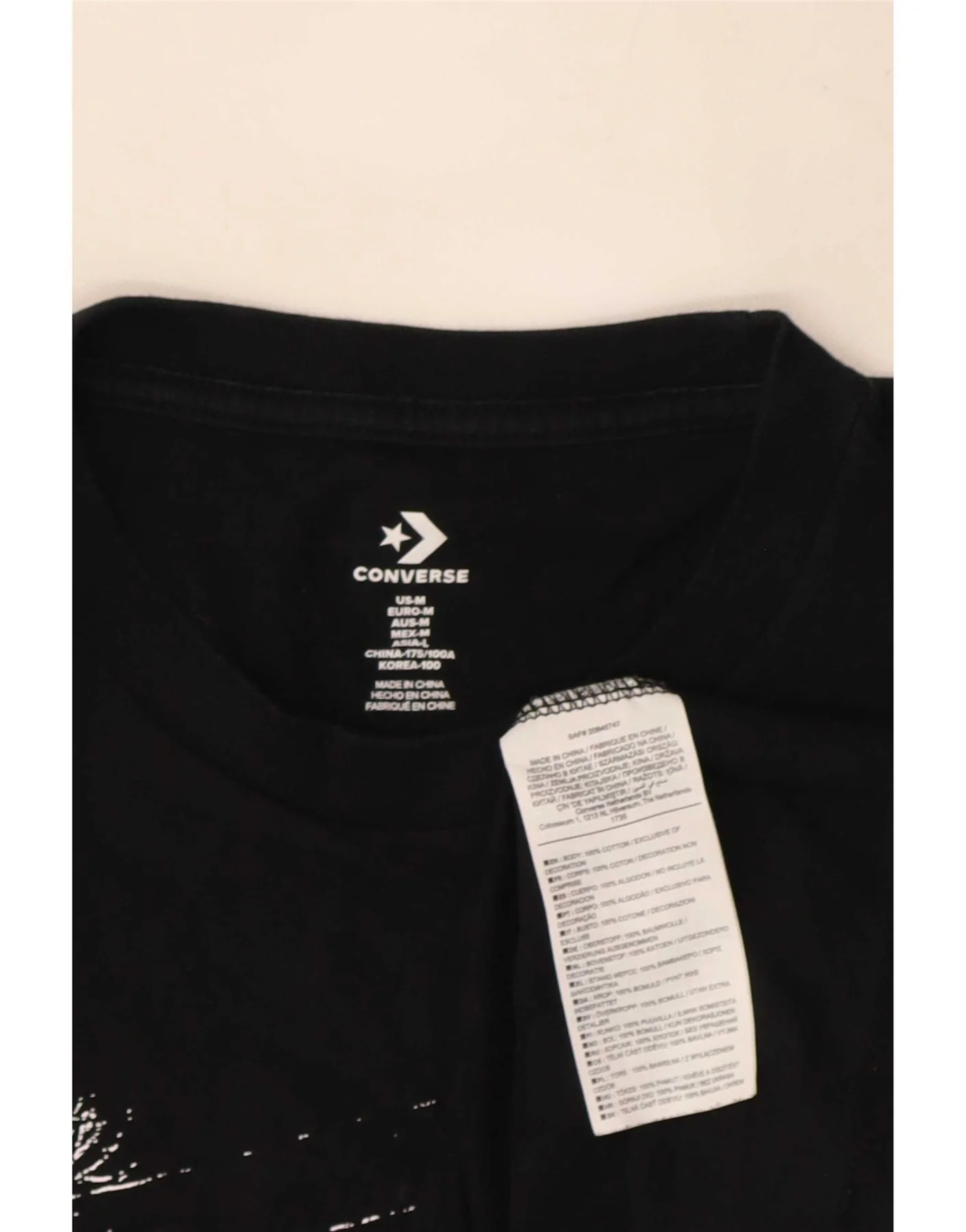 Converse Mens Graphic T-Shirt Top Medium Black Cotton - Image 3