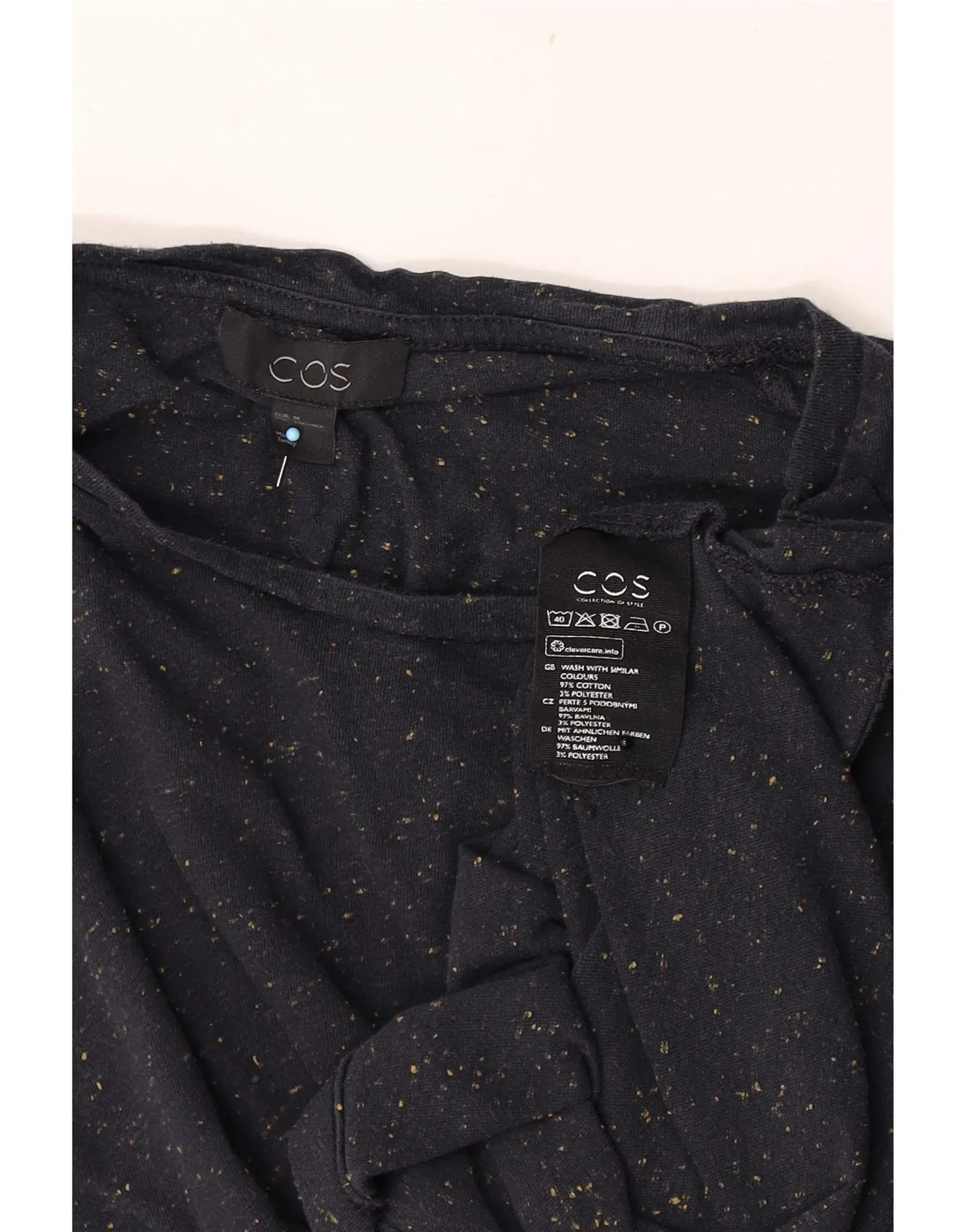 Cos Mens T-Shirt Top Medium Navy Blue Flecked Cotton - Image 4