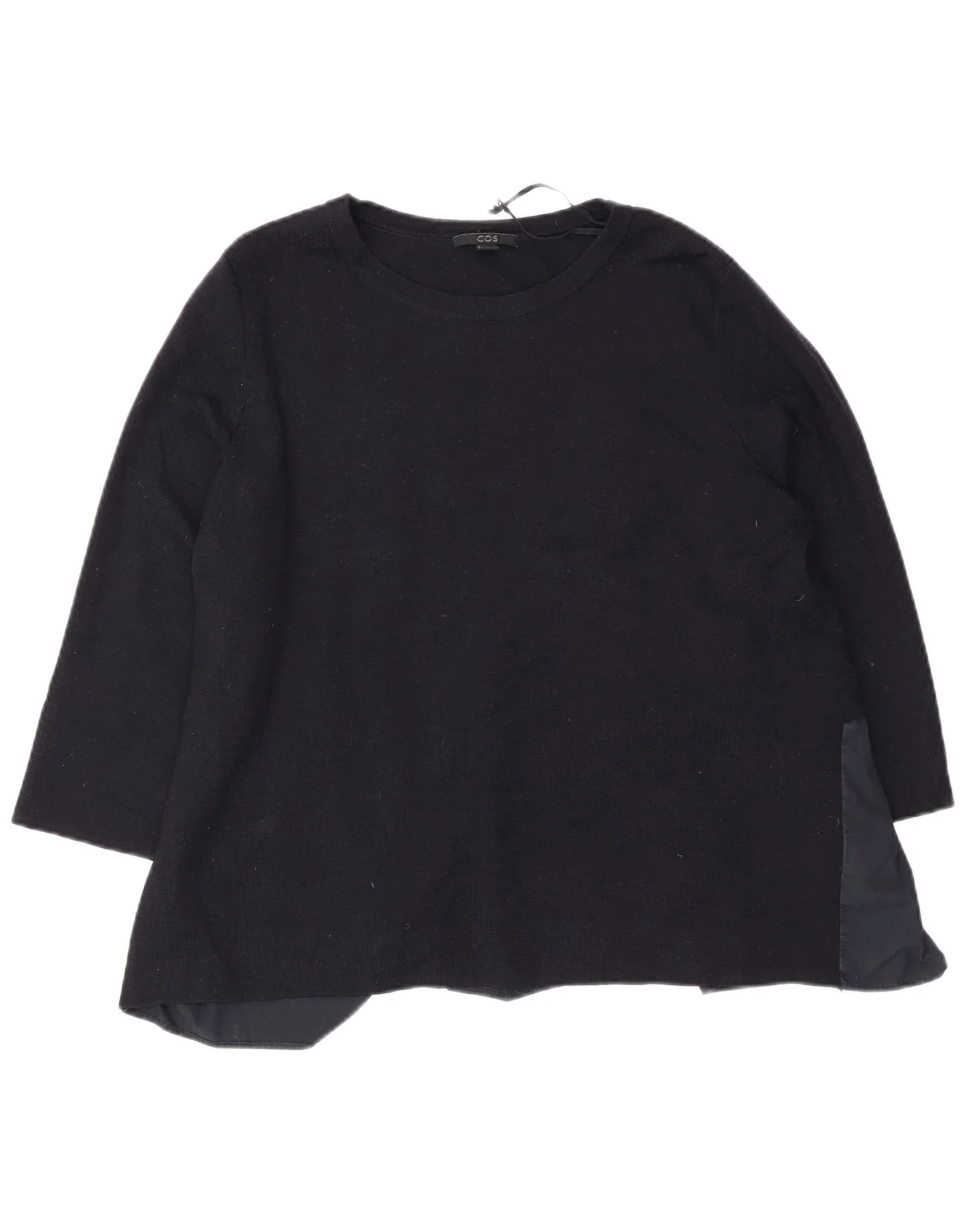 Cos Womens 3/4 Sleeve Boat Neck Jumper Sweater UK 16 Large Navy Blue Wool