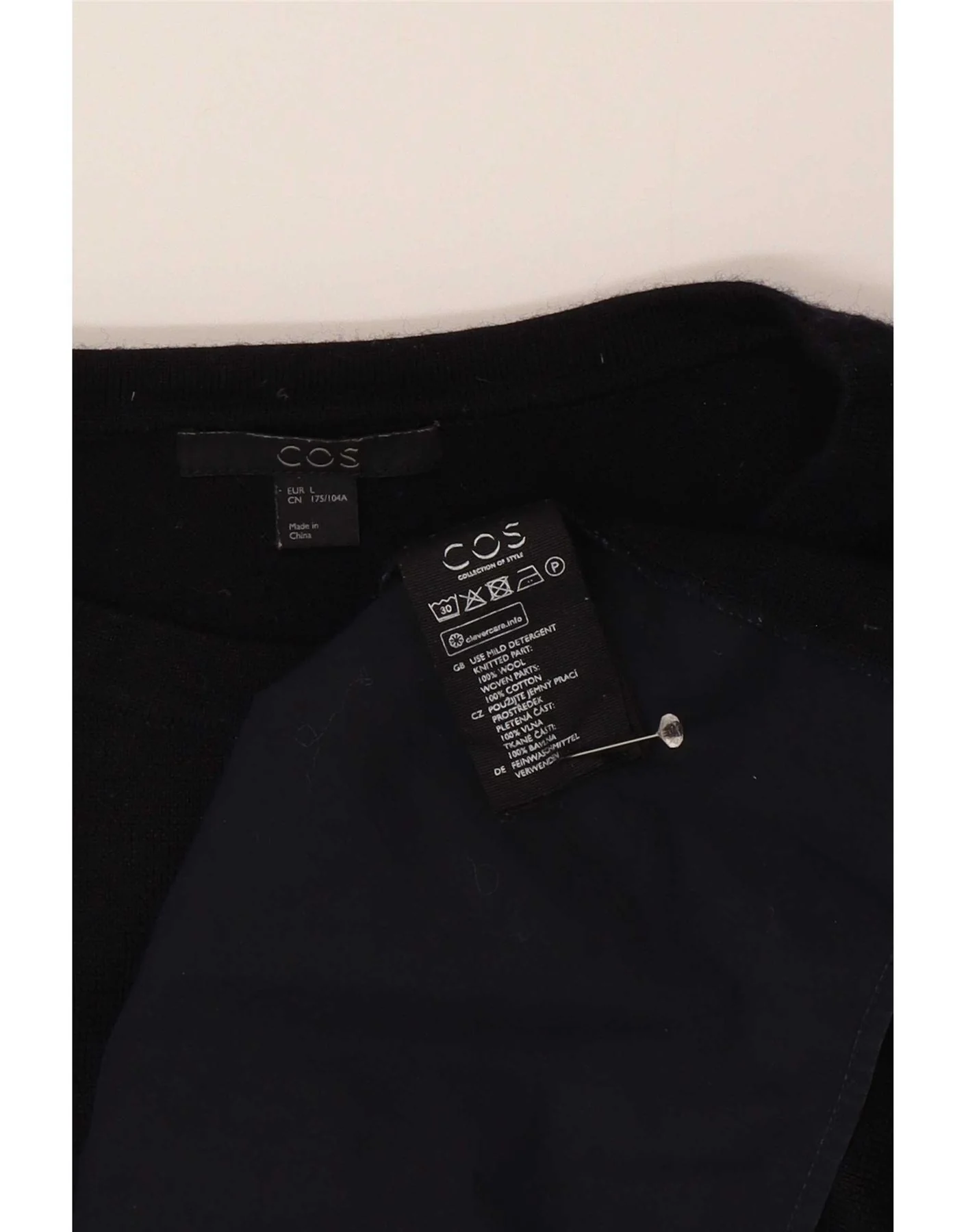 Cos Womens 3/4 Sleeve Boat Neck Jumper Sweater UK 16 Large Navy Blue Wool - Image 3