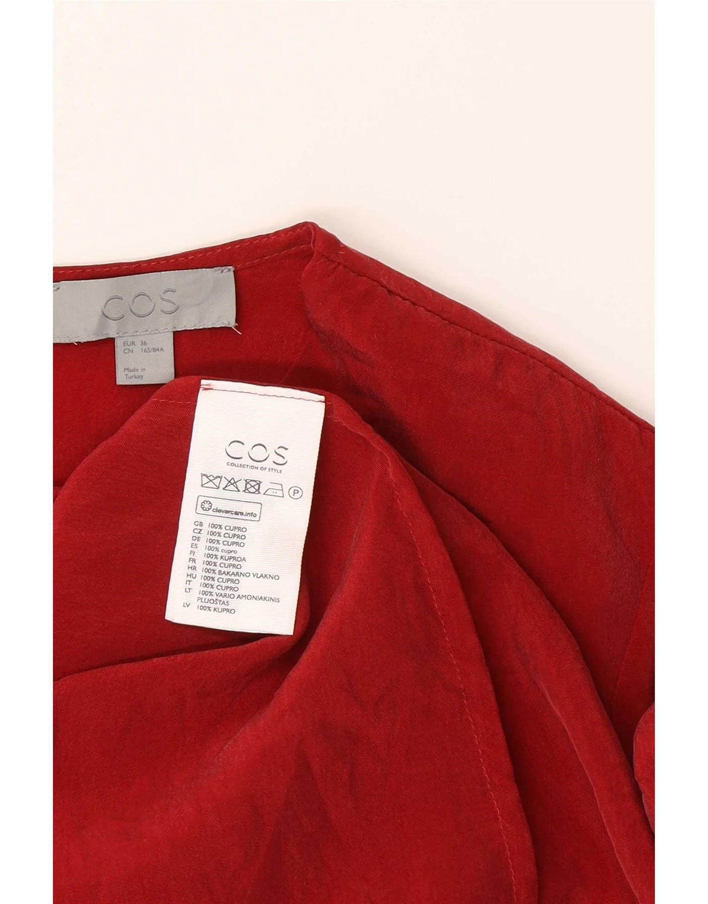 Cos Womens Long Sleeve Loose Fit Basic Dress EU 36 Small Red Cupro - Image 5