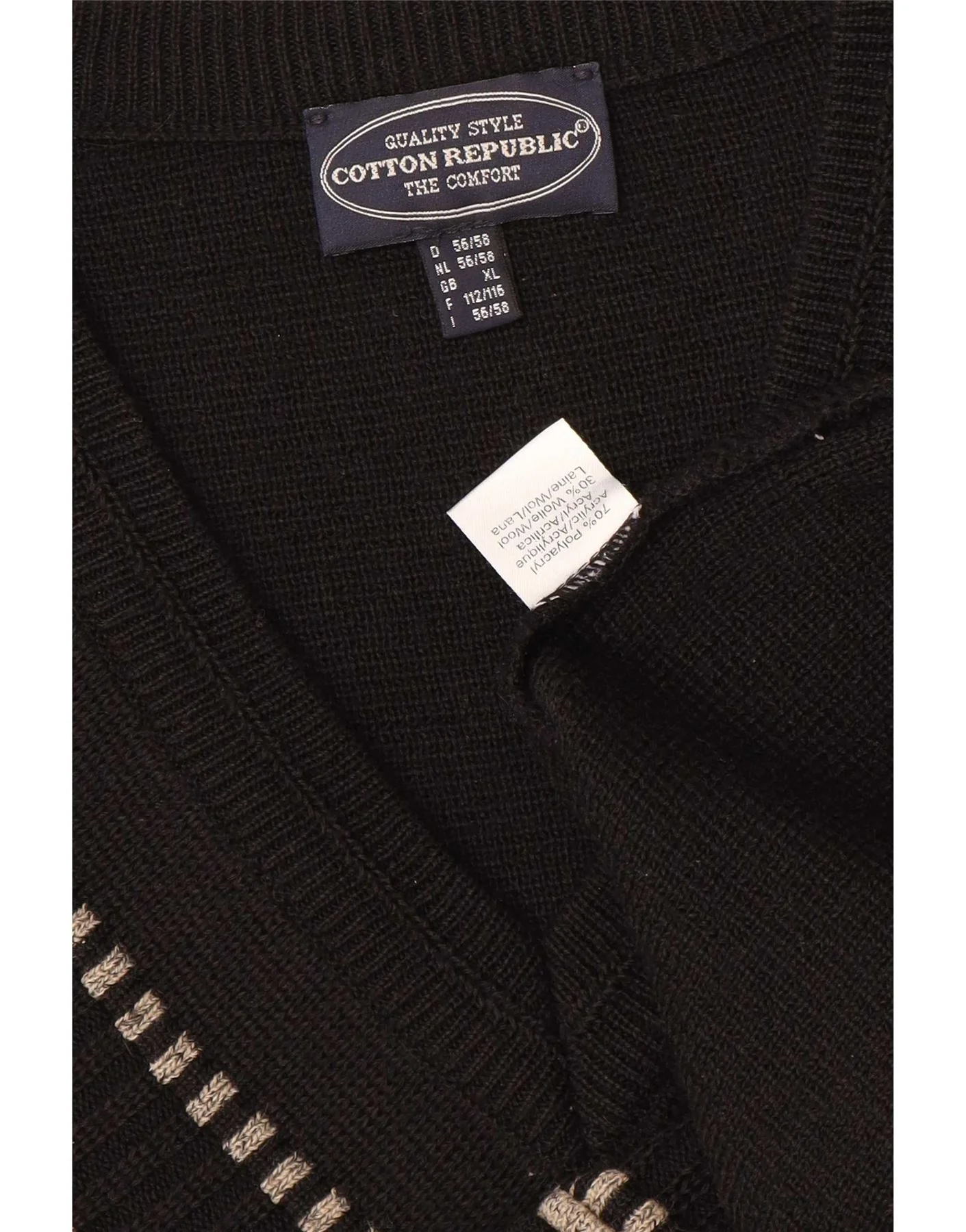 Cotton Republic Mens V-Neck Jumper Sweater XL Black Geometric Polyacrylic - Image 3