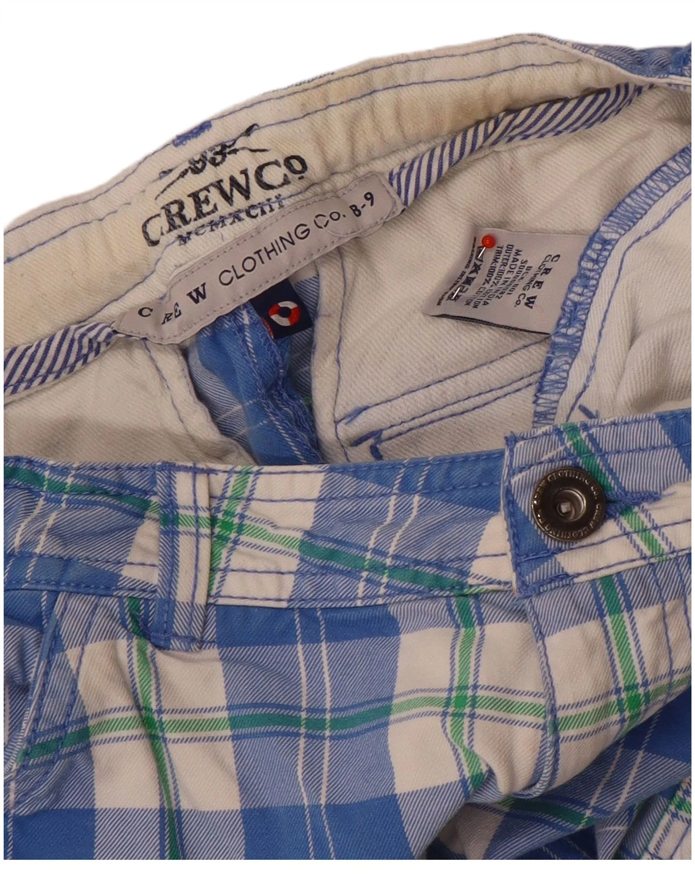 Crew Clothing Boys Cargo Shorts 8-9 Years W24 Blue Check Cotton - Image 3