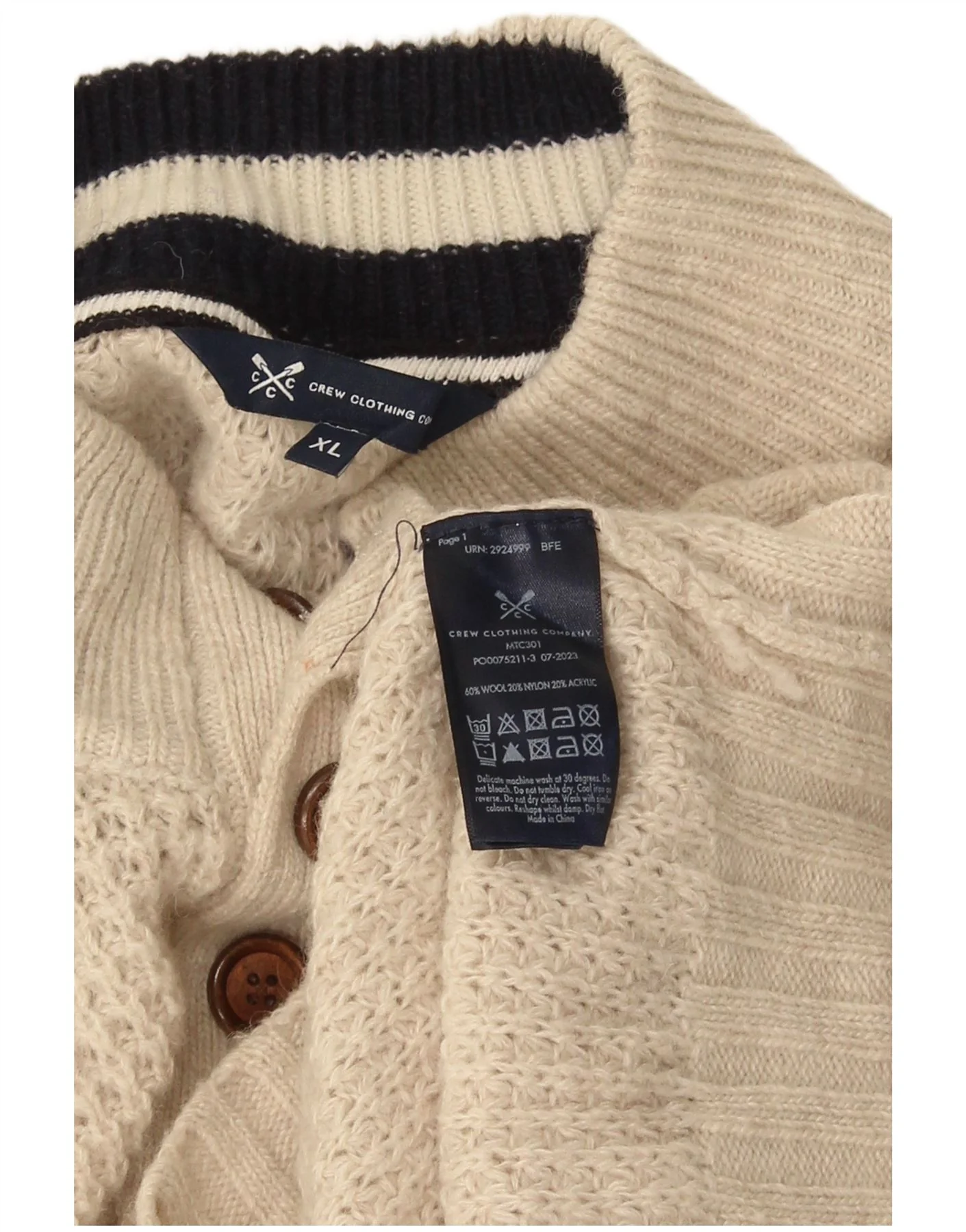 Crew Clothing Mens Button Neck Jumper Sweater XL Beige Wool - Image 3