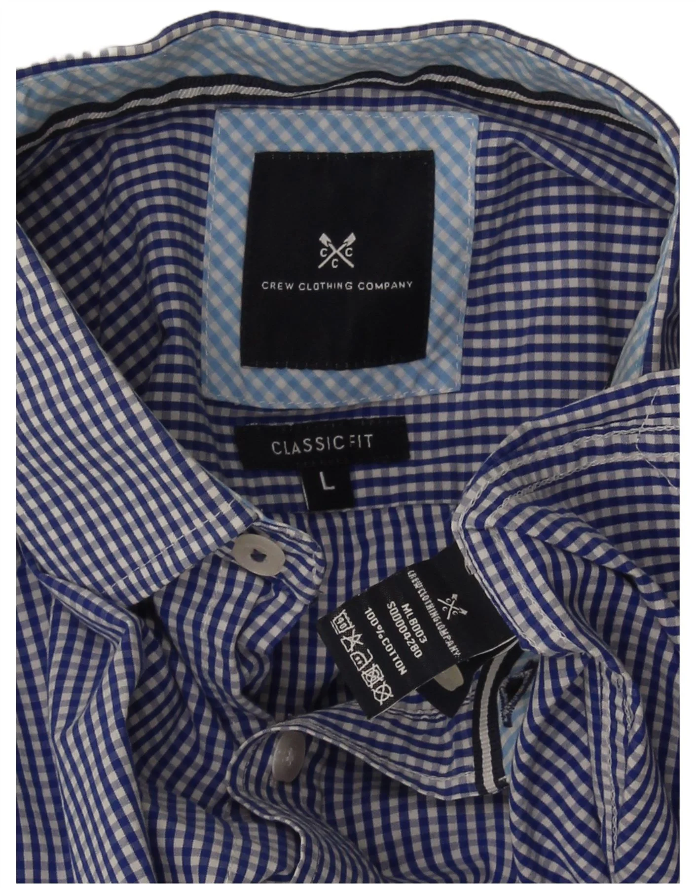 Crew Clothing Mens Classic Fit Shirt Large Blue Gingham Cotton - Image 3