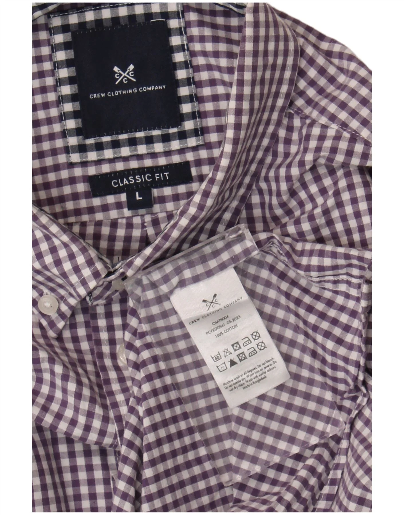 Crew Clothing Mens Classic Fit Shirt Large Purple Gingham Cotton - Image 3