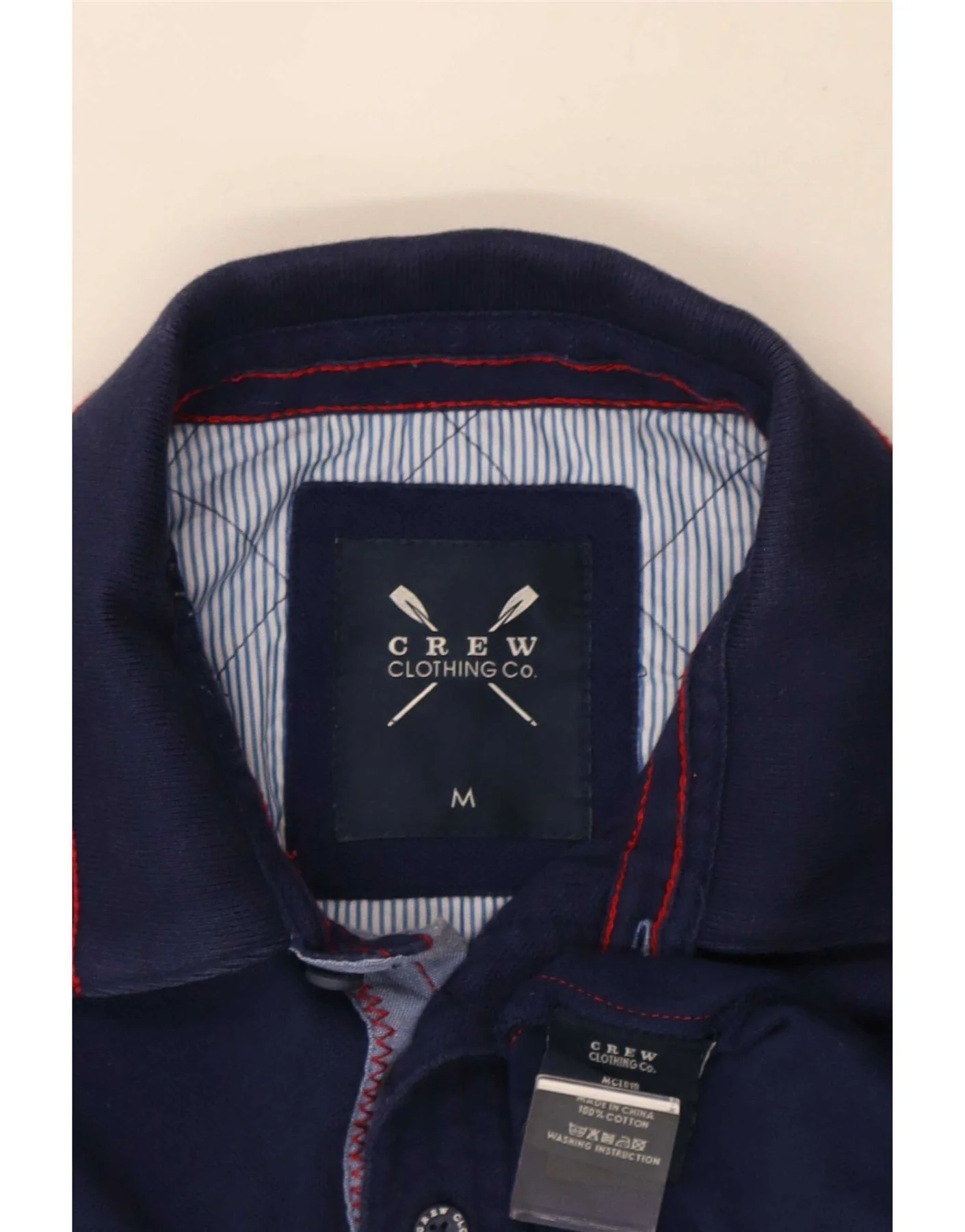 Crew Clothing Mens Graphic Long Sleeve Polo Shirt Medium Navy Blue Striped - Image 3