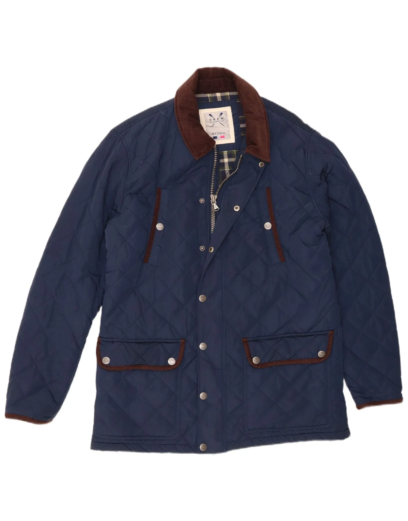 Crew Clothing Mens Quilted Jacket UK 38 Medium Navy Blue Colourblock