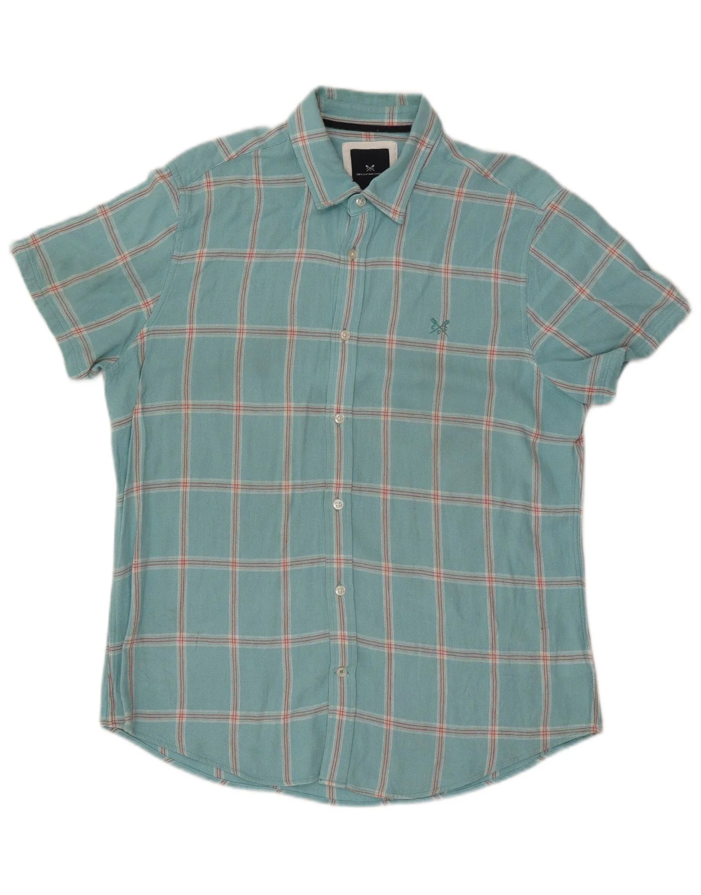 Crew Clothing Mens Short Sleeve Shirt Large Turquoise Check Viscose