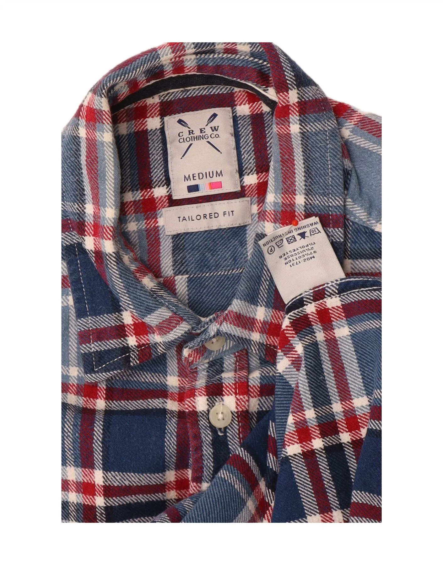 Crew Clothing Mens Tailored Fit Flannel Shirt Medium Blue Check Cotton - Image 3