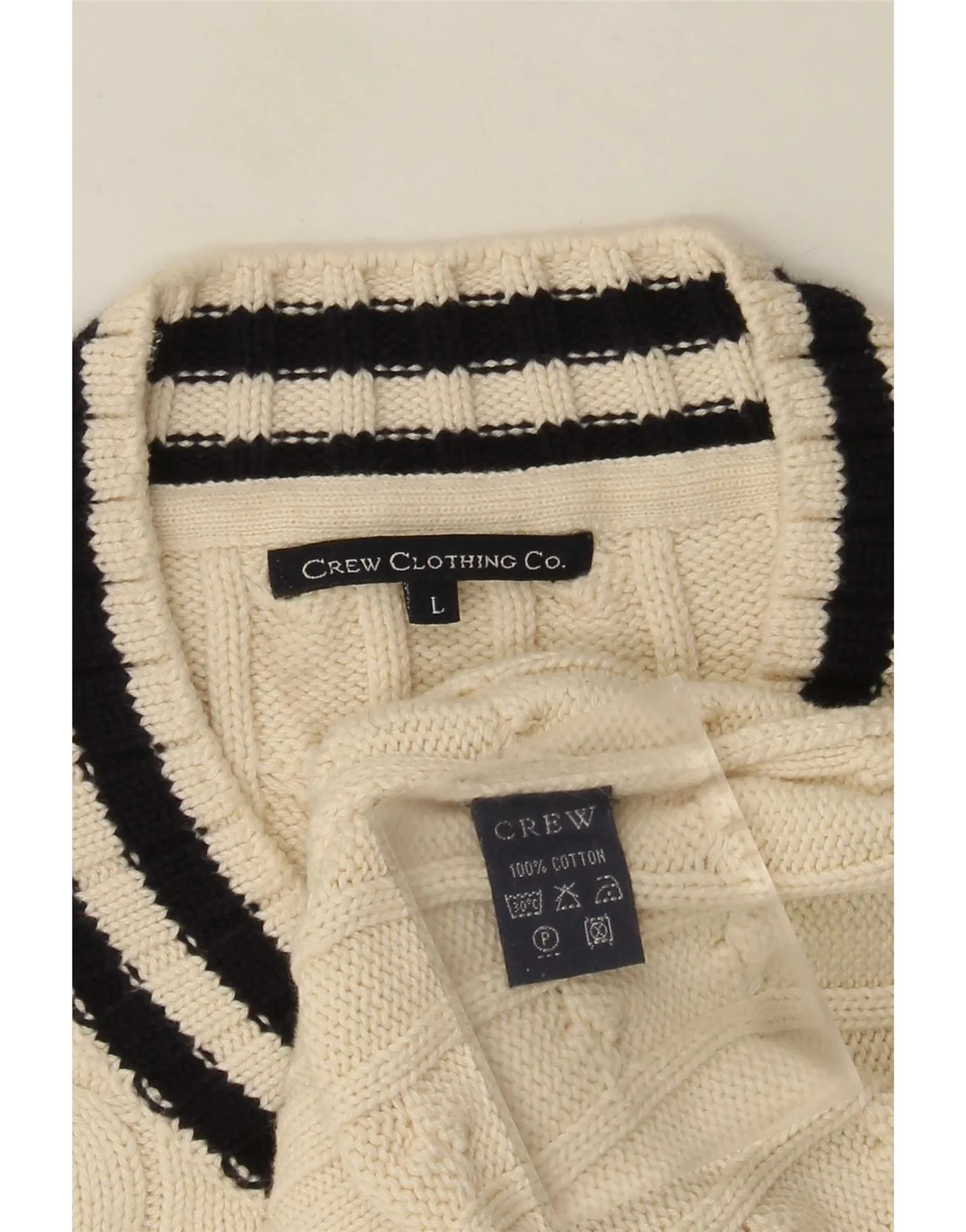 Crew Clothing Mens V-Neck Jumper Sweater Large Beige Cotton - Image 4