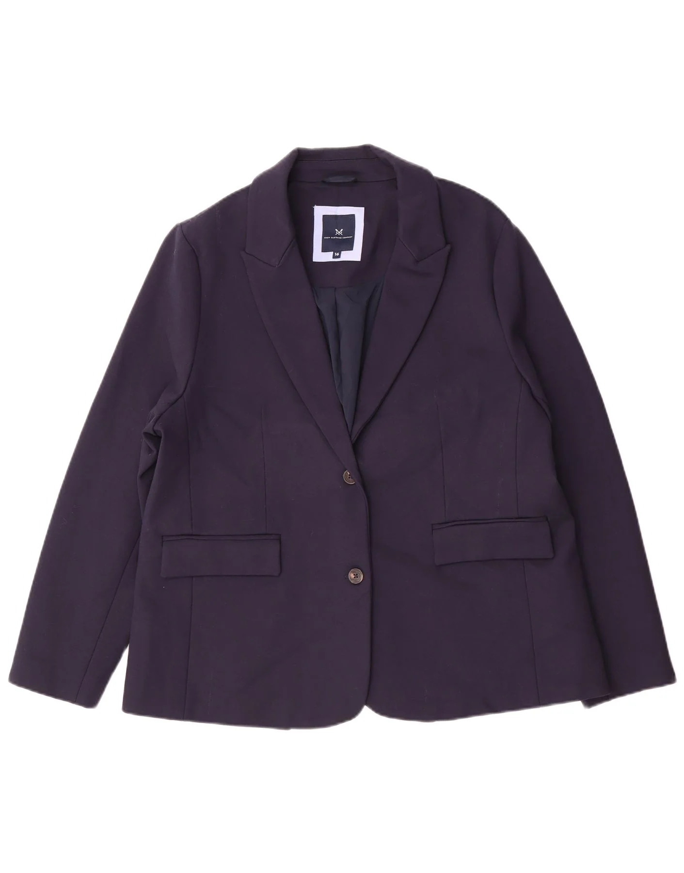 Crew Clothing Womens 2 Button Blazer Jacket UK 16 Large Navy Blue Viscose