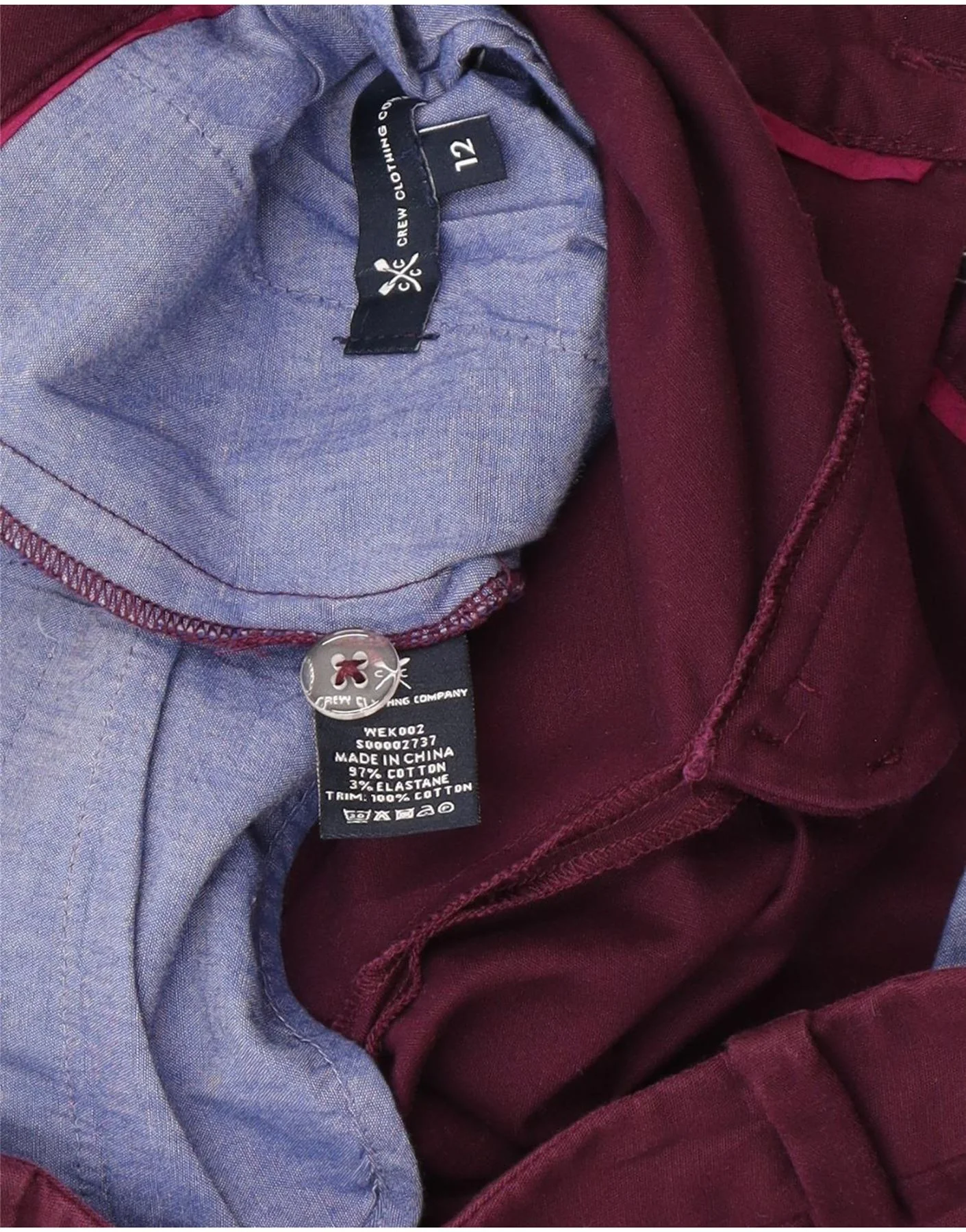 Crew Clothing Womens Chino Shorts UK 12 Medium W30 Burgundy Cotton - Image 3