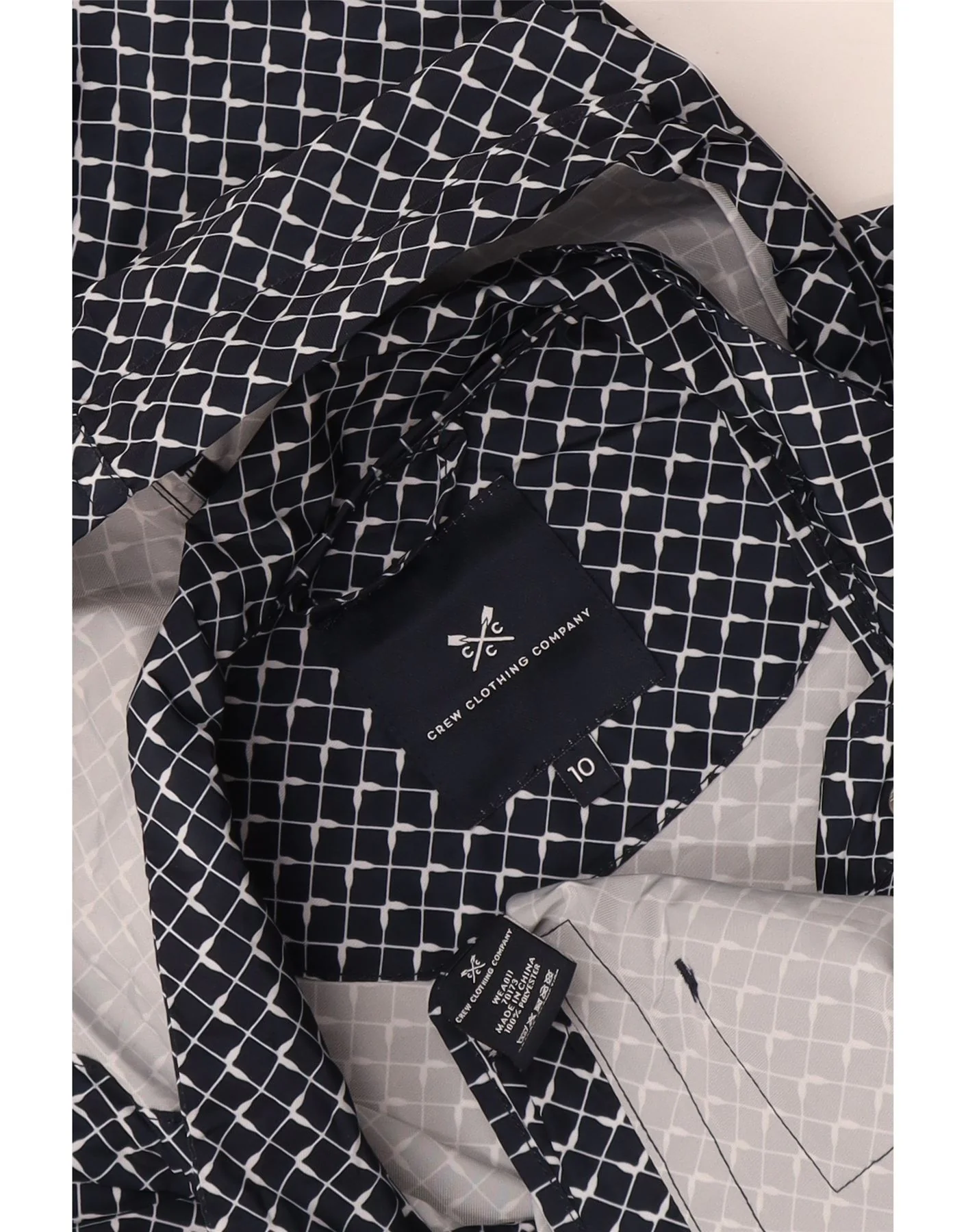 Crew Clothing Womens Hooded Rain Jacket UK 10 Small Navy Blue Geometric - Image 3