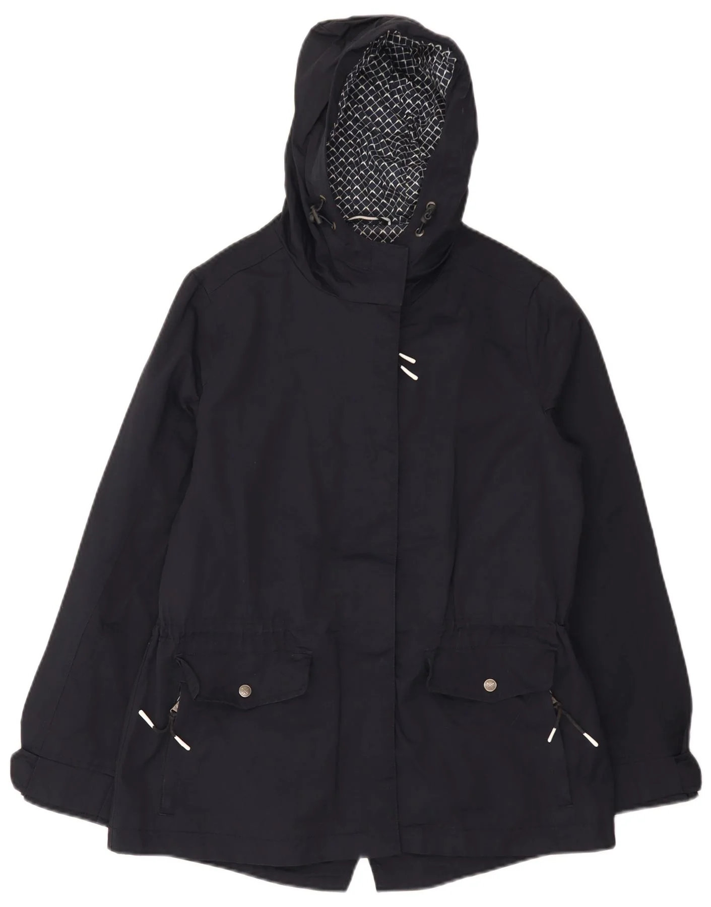 Crew Clothing Womens Oversized Hooded Raincoat UK 10 Small Navy Blue Cotton