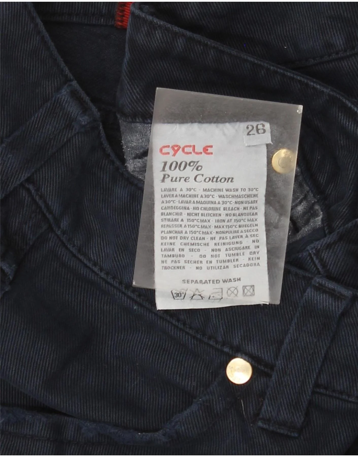 Cycle Womens Low Waist Straight Casual Trousers W26 L28 Navy Blue Cotton - Image 3