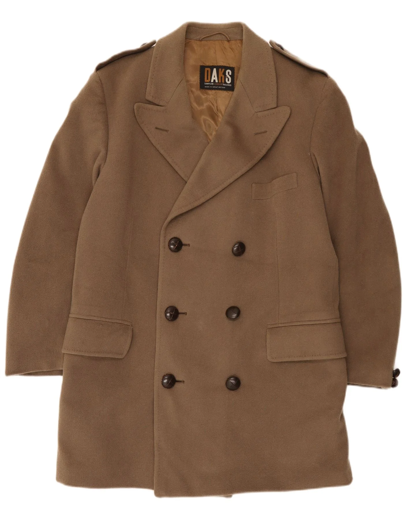 Dack's Mens Military Double Breasted Coat UK 42 XL Brown Virgin Wool