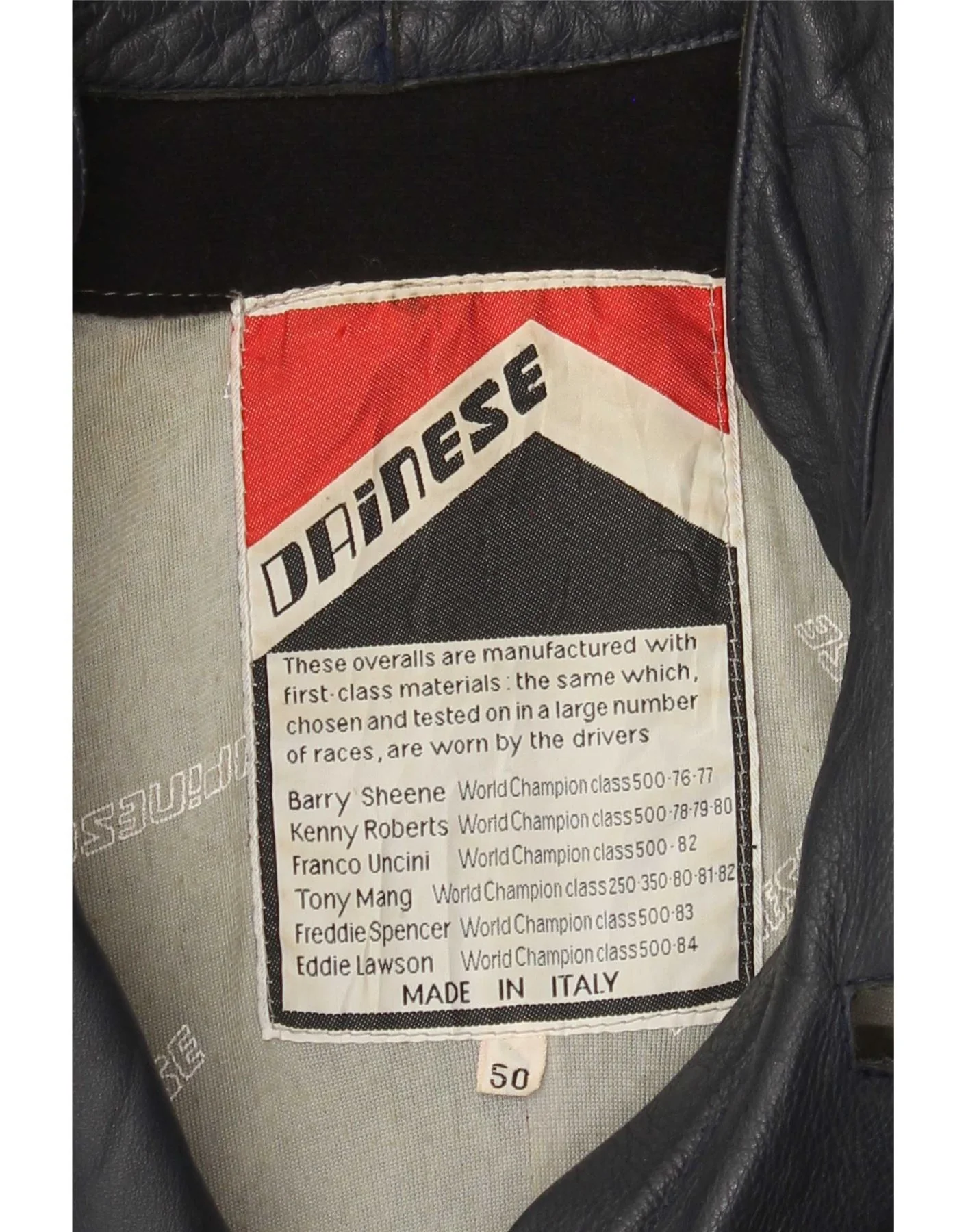 Dainese Mens Leather Racer Jacket IT 50 Medium Navy Blue Colourblock - Image 4