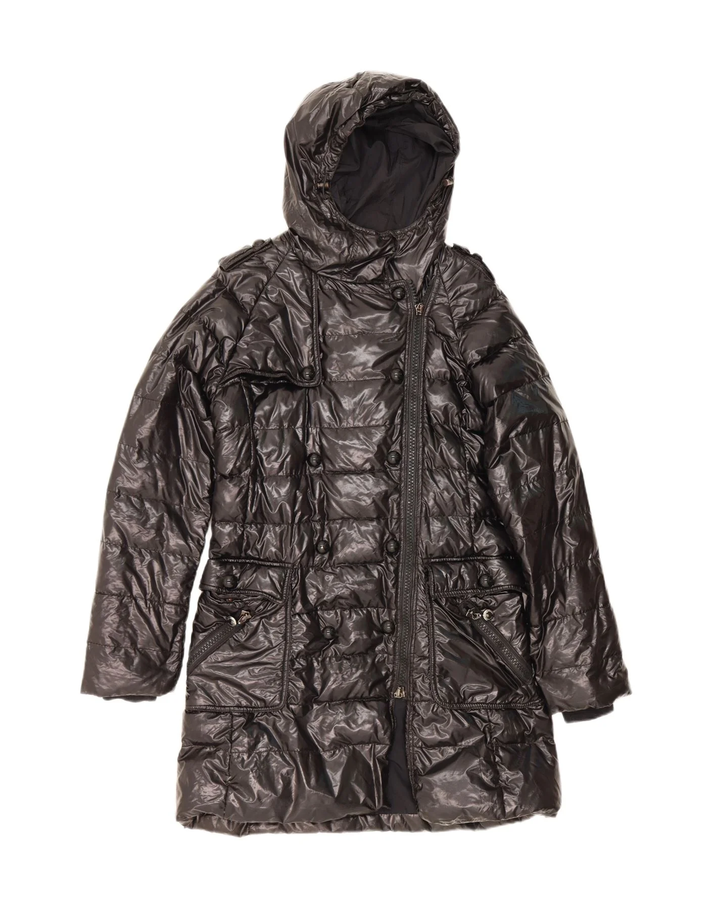 Daniele Alessandrini Womens Military Hooded Padded Coat IT 46 Large Black