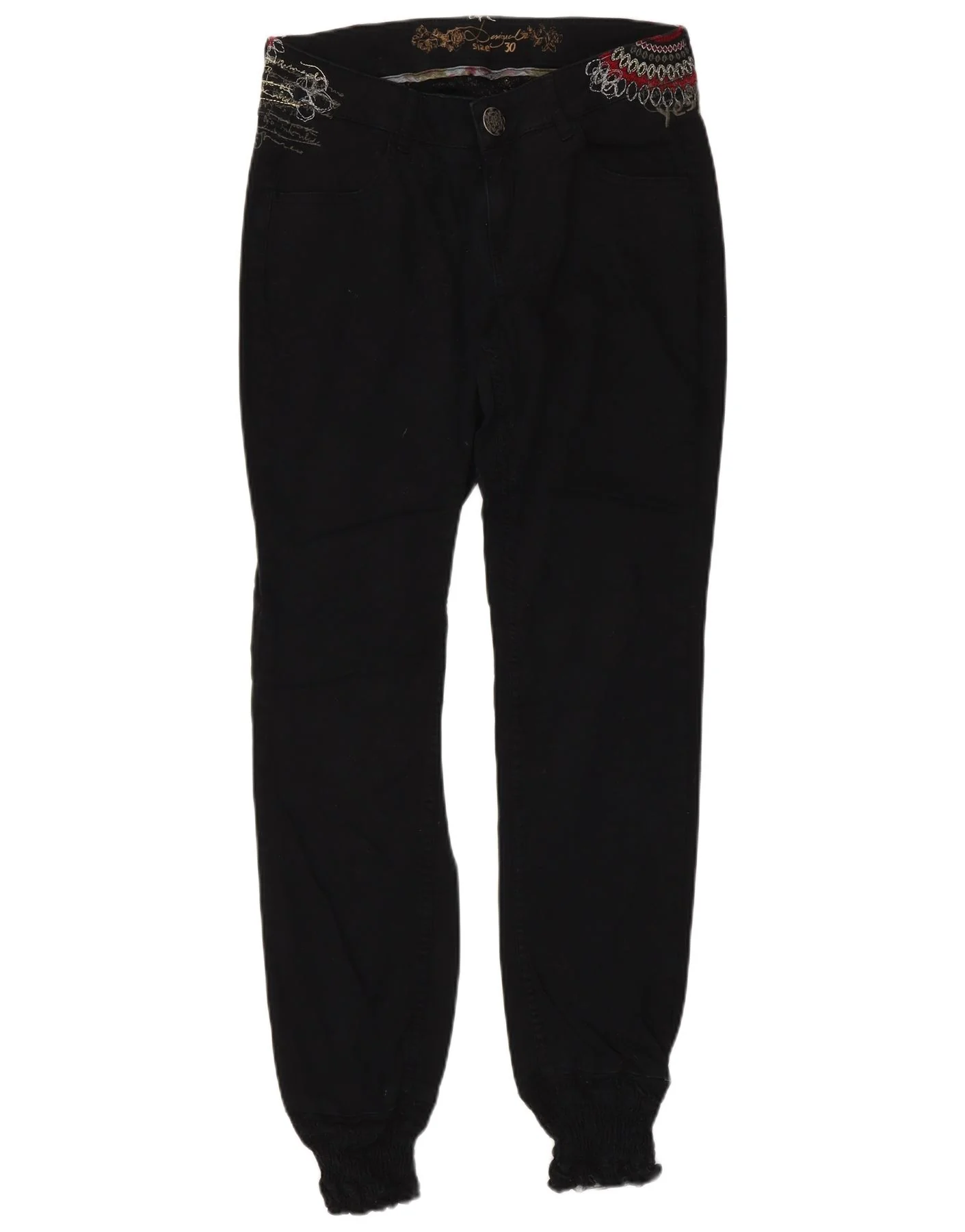 Designer Womens Graphic Joggers Casual Trousers W30 L30 Black