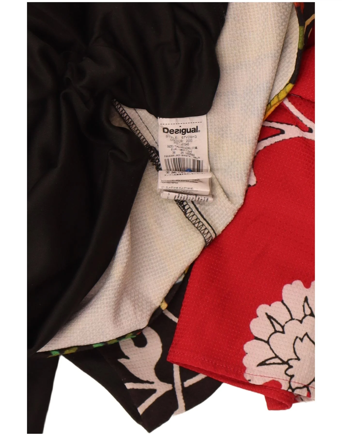 Desigual Womens 3/4 Sleeve A-Line Dress EU 36 Small Black Floral Polyester - Image 4
