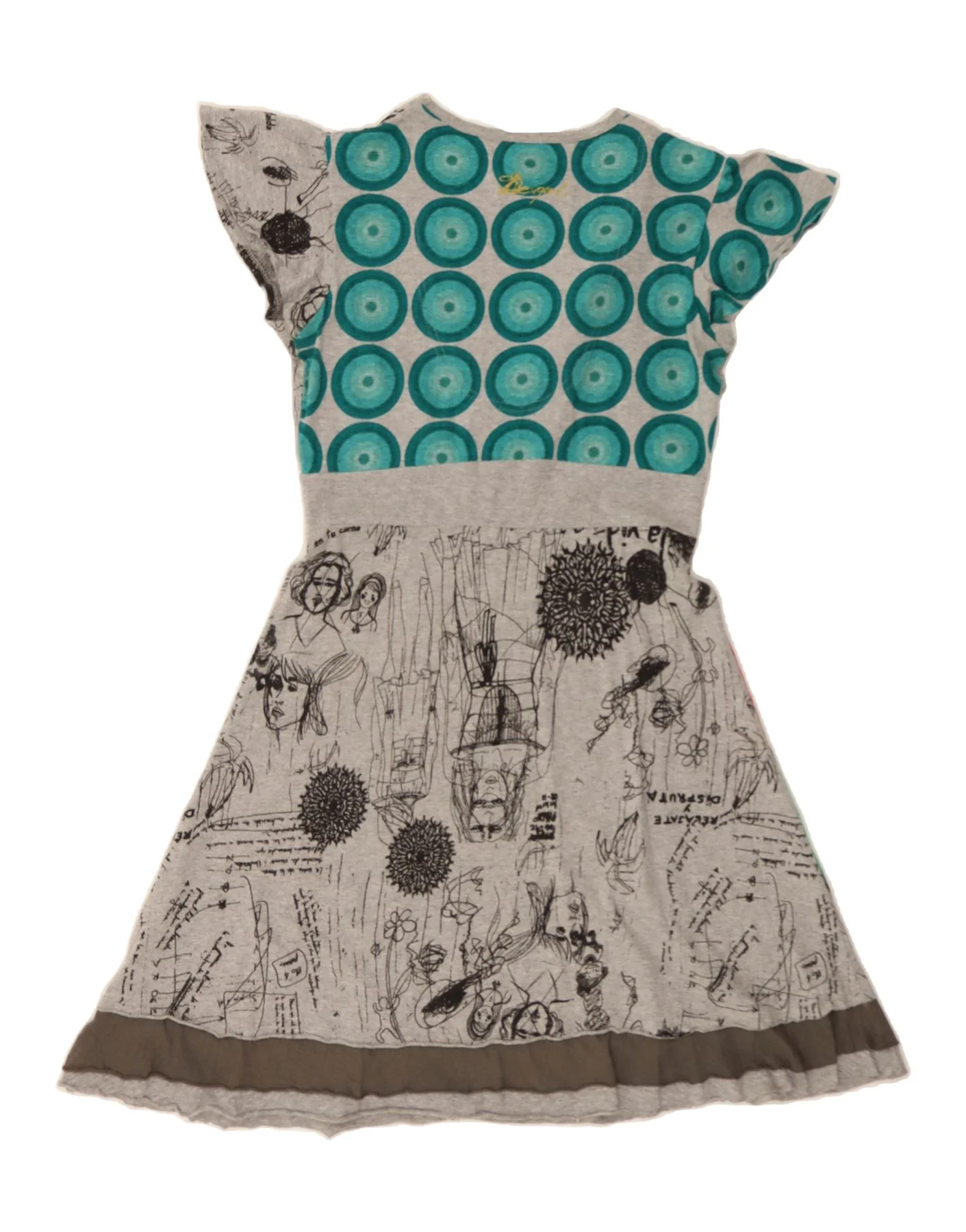 DESIGUAL Womens Abstract Pattern Graphic A-Line Dress UK 14 Large Grey - Image 2