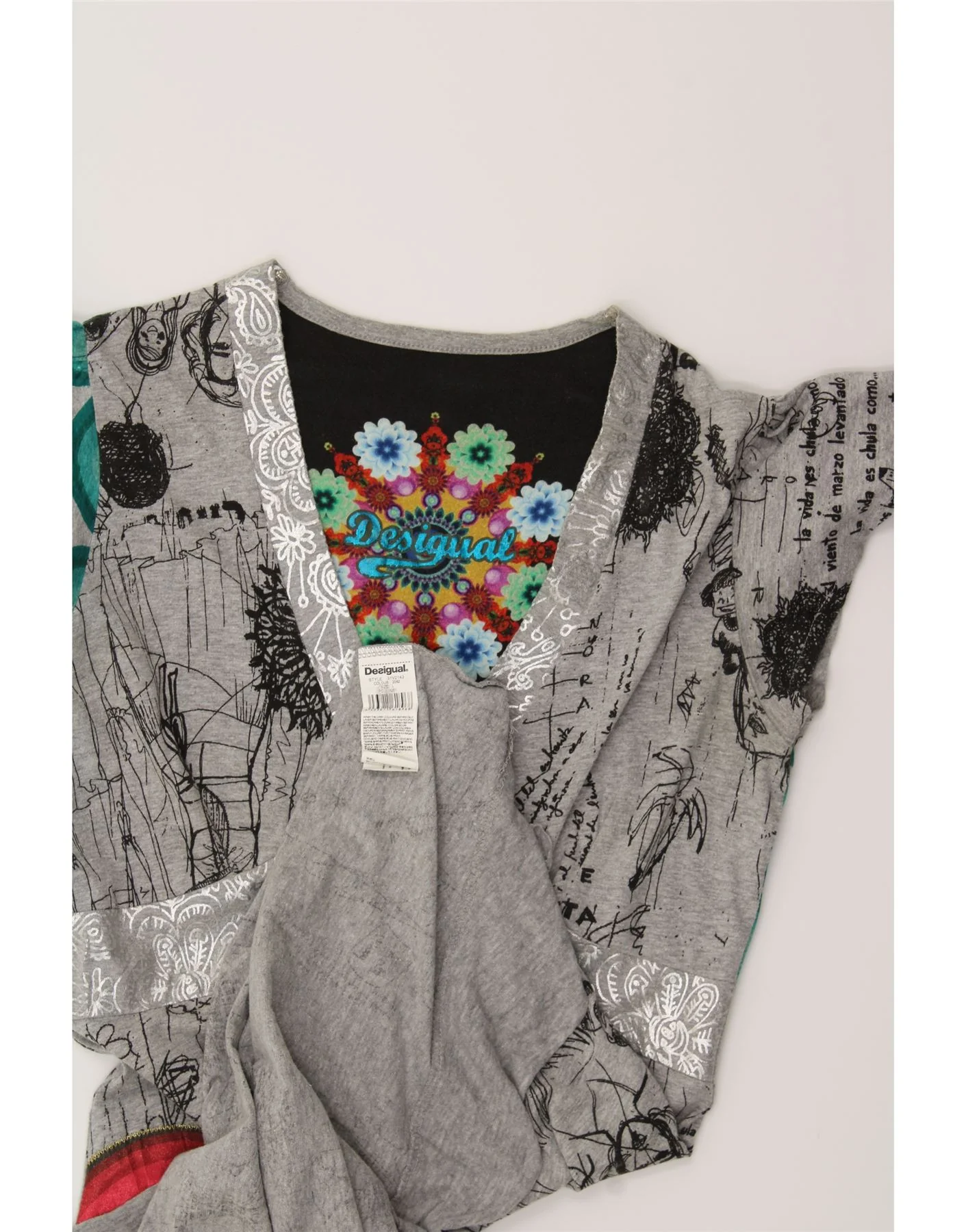 DESIGUAL Womens Abstract Pattern Graphic A-Line Dress UK 14 Large Grey - Image 3