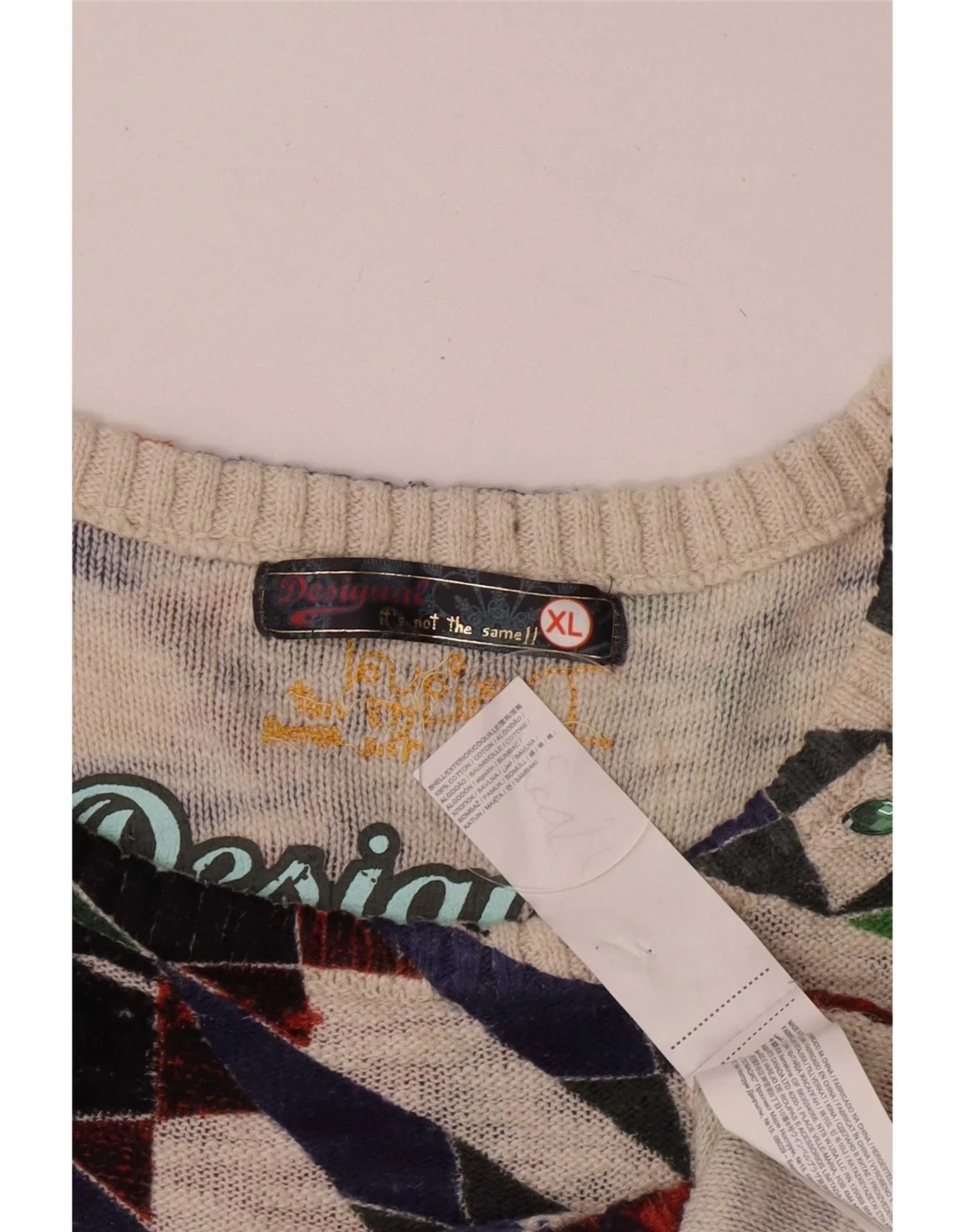 Desigual Womens Crew Neck Jumper Sweater UK 18 XL Multicoloured Bohemian - Image 4