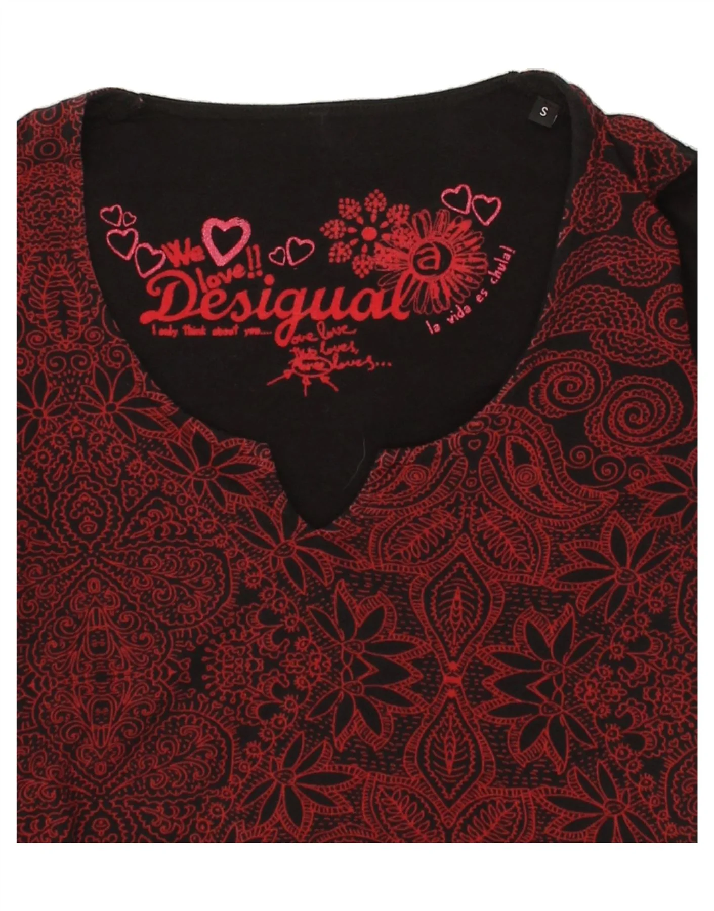 DESIGUAL Womens Graphic Asymmetric Tunic Top UK 10 Small Black Paisley - Image 3